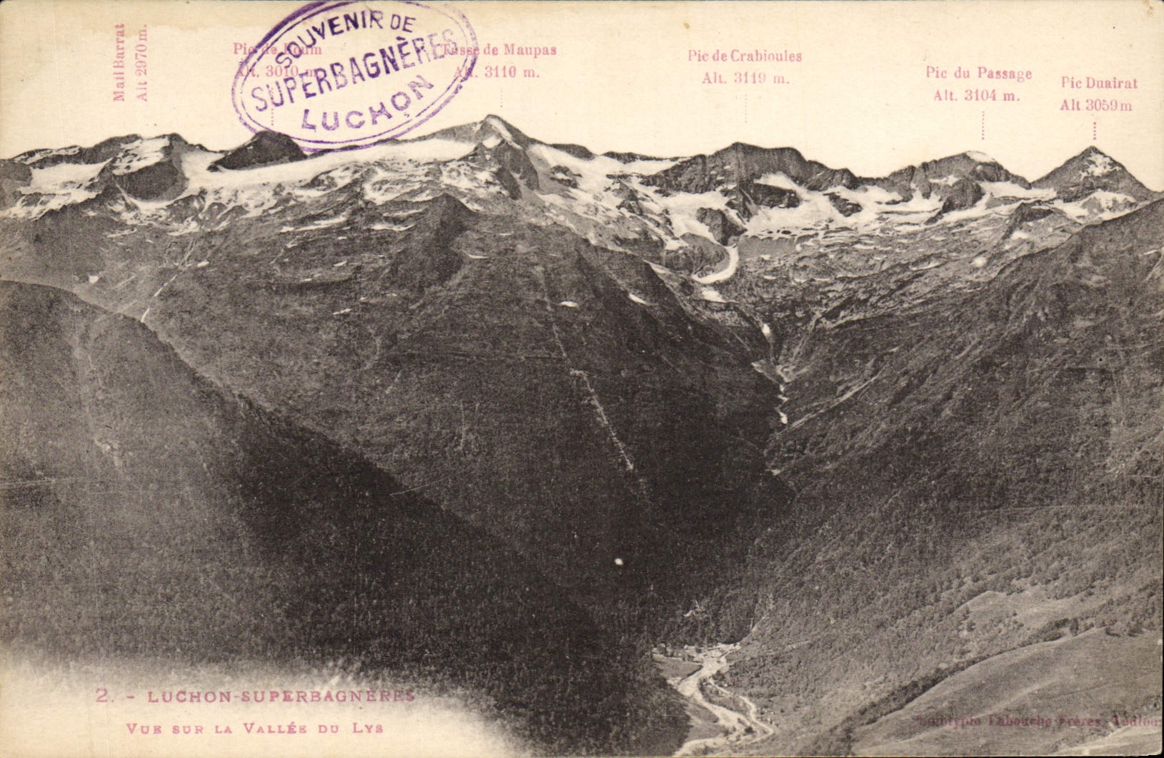 VINTAGE POSTCARD Luchon Superbagneres Seen on the valley of the Lily