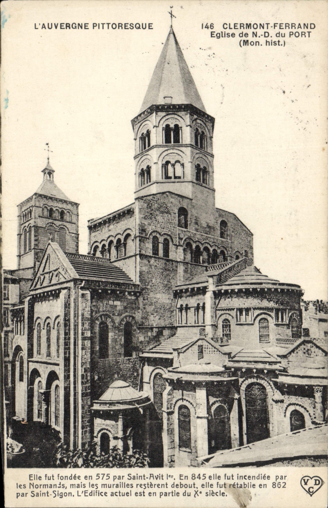 VINTAGE POSTCARD Clermont Ferrand Church Of ND of the port