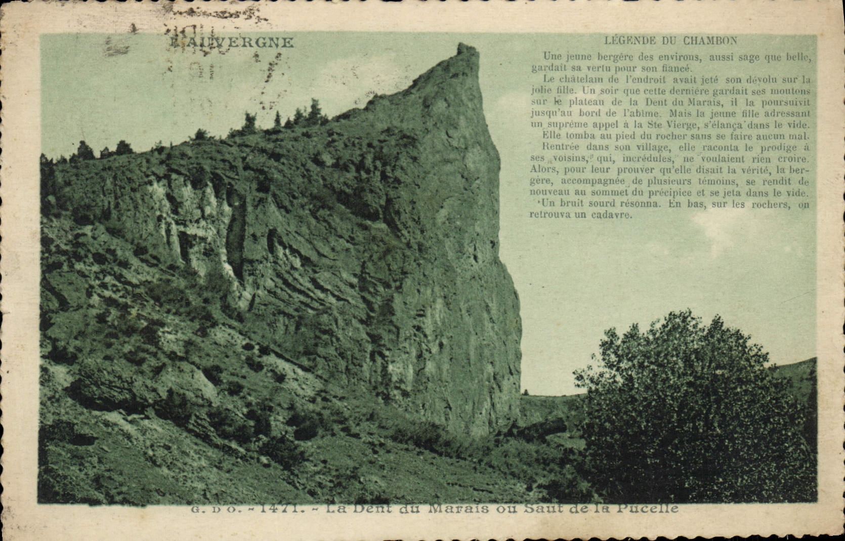 VINTAGE POSTCARD Auvergne Captions of Chambon the tooth of the marsh or jump of the virgin