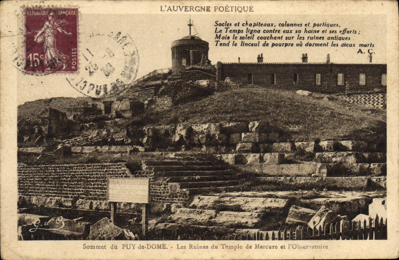CPA Sommet Du Puy De Dome Les Ruines Du Temple de Mercure et l'observatoire