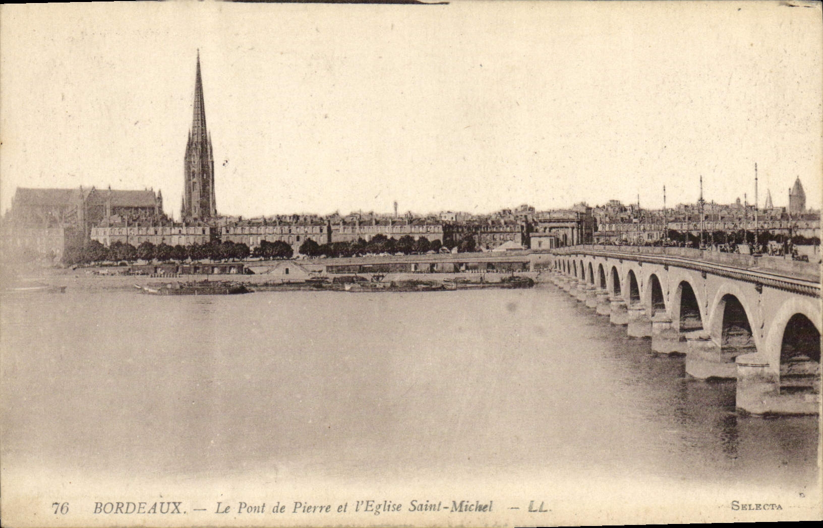 Burdeos de la POSTAL de la VENDIMIA el puente del Saint Michel de Pedro y de I Eglise