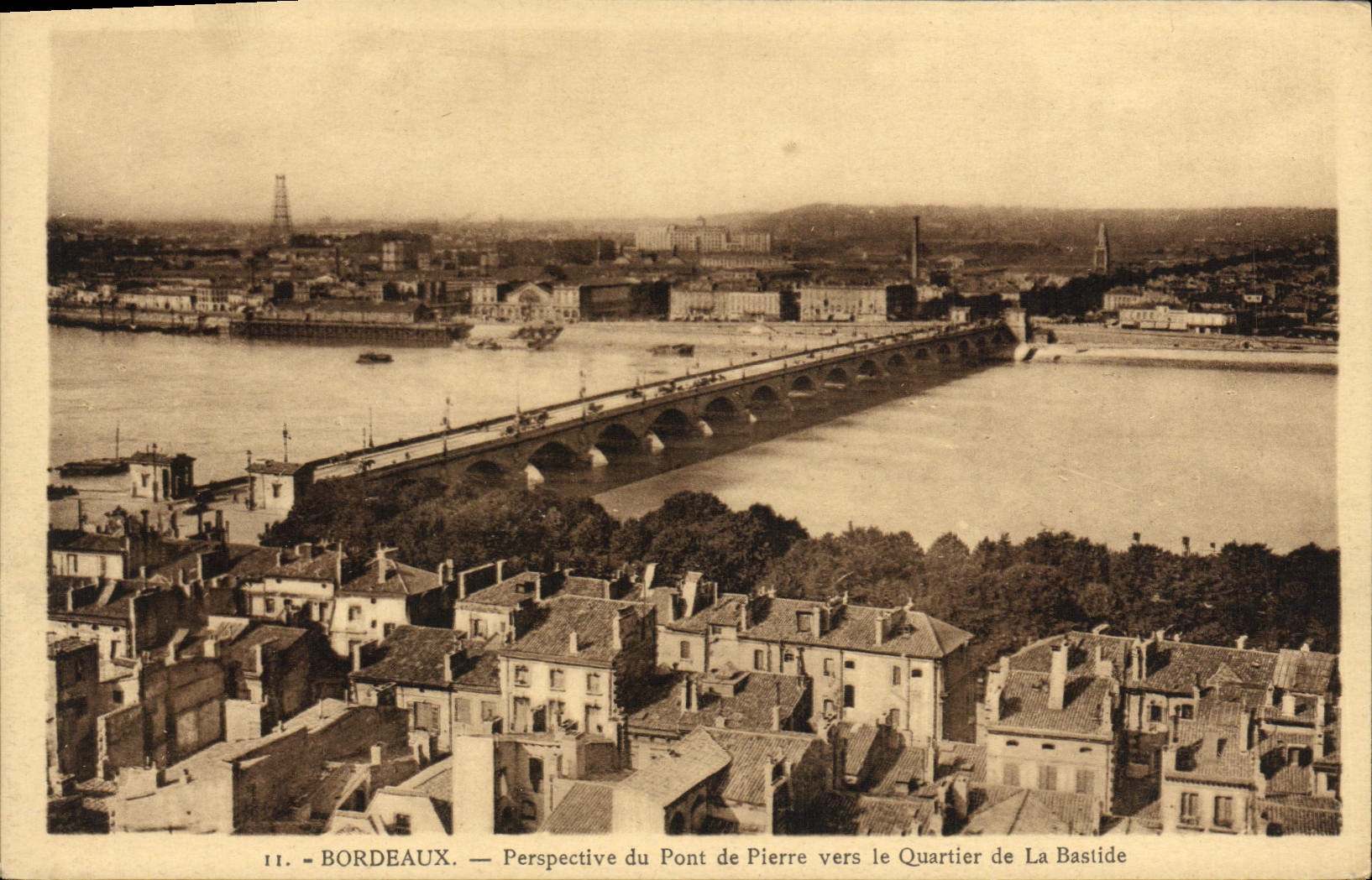 Opinión de Burdeos de la POSTAL de la VENDIMIA del puente de Pedro hacia el districto de la casa de campo
