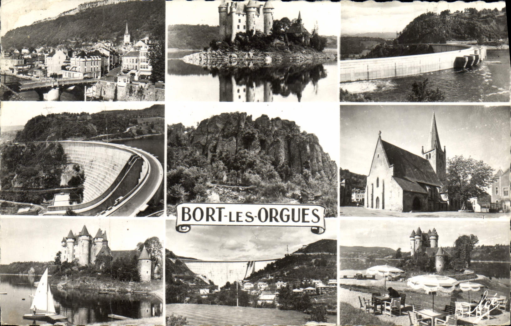 CPM Bort les Orgues Vue generale Chateau de Val Le barrage Route sur le barrage Les orgues