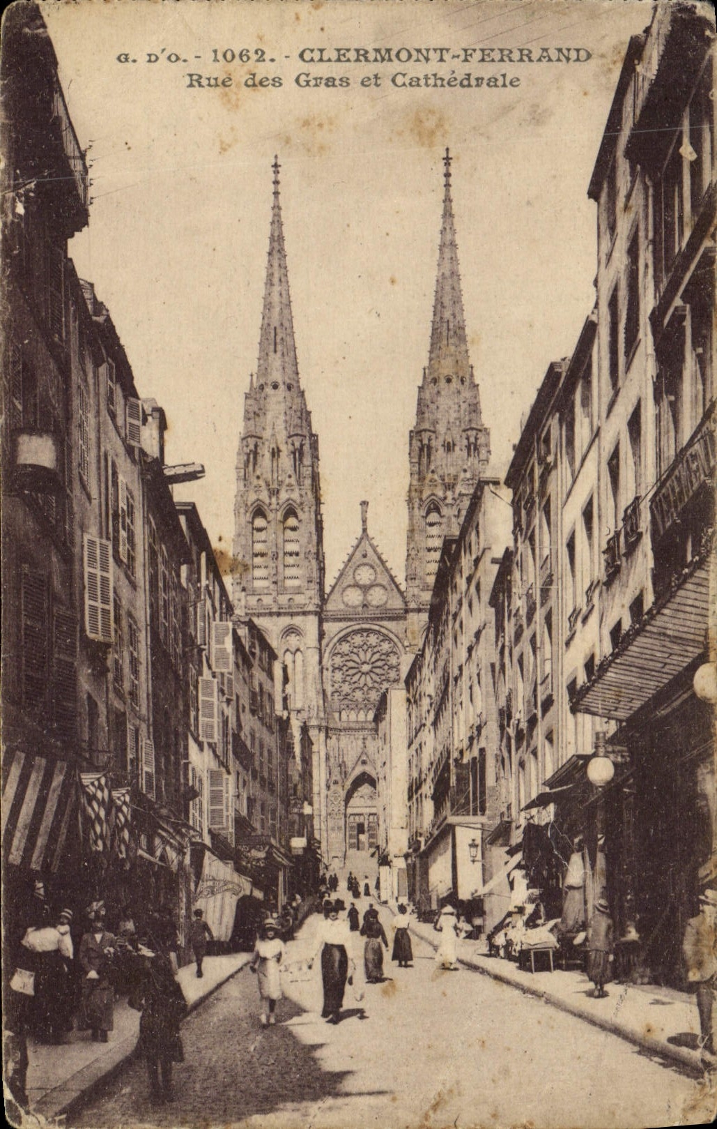 VINTAGE POSTCARD Auvergne Clermont Ferrand Street of the Fats and Cathedral