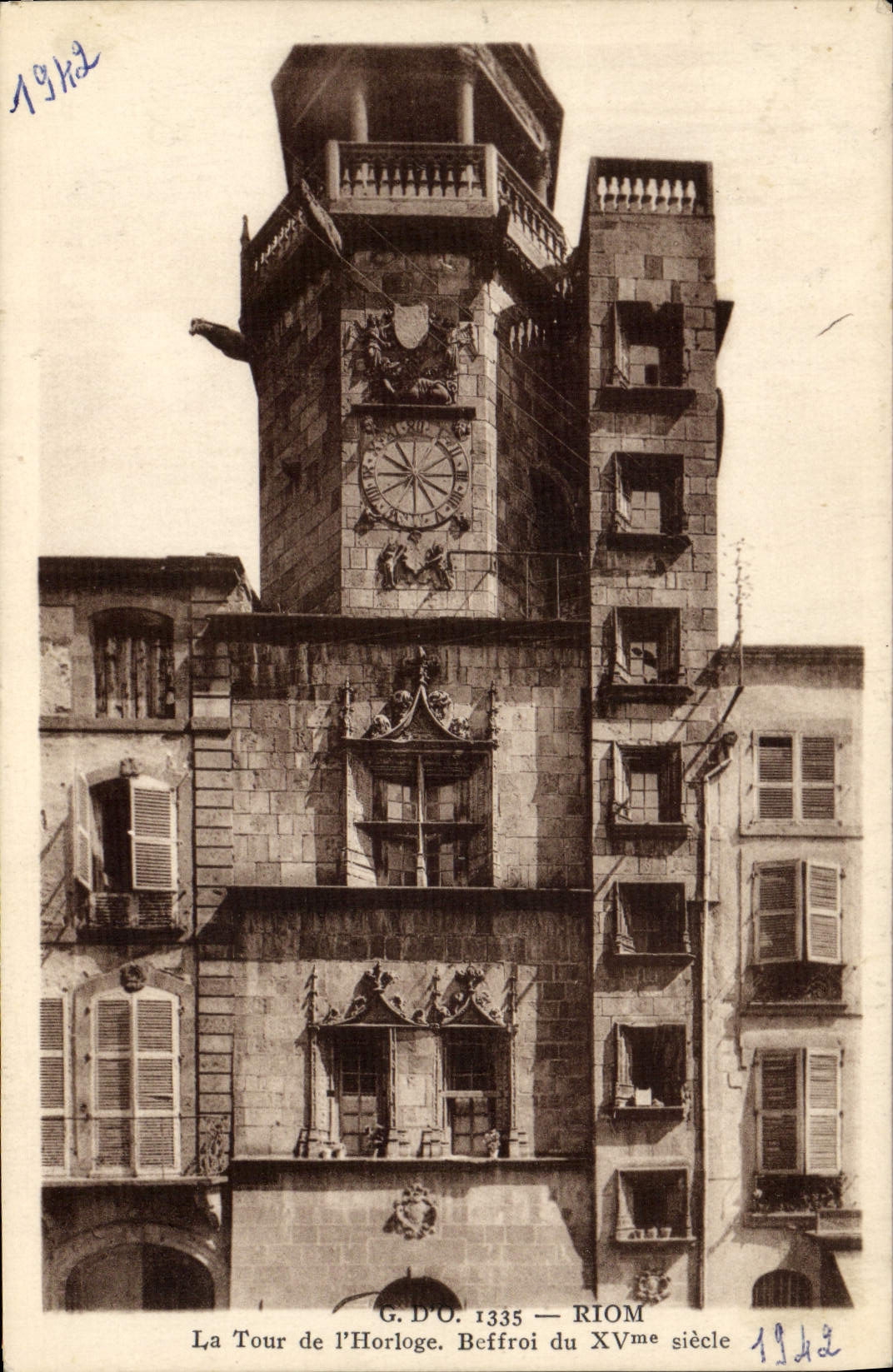 VINTAGE POSTCARD Riom the Tower De I' Horloge Belfry