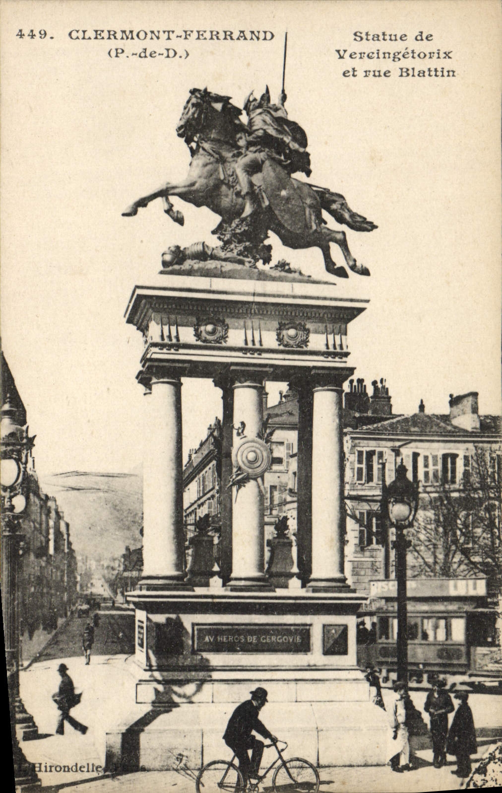 VINTAGE POSTCARD Clermont Ferrand Rules De Vercingetorix And street Blattin Tramway