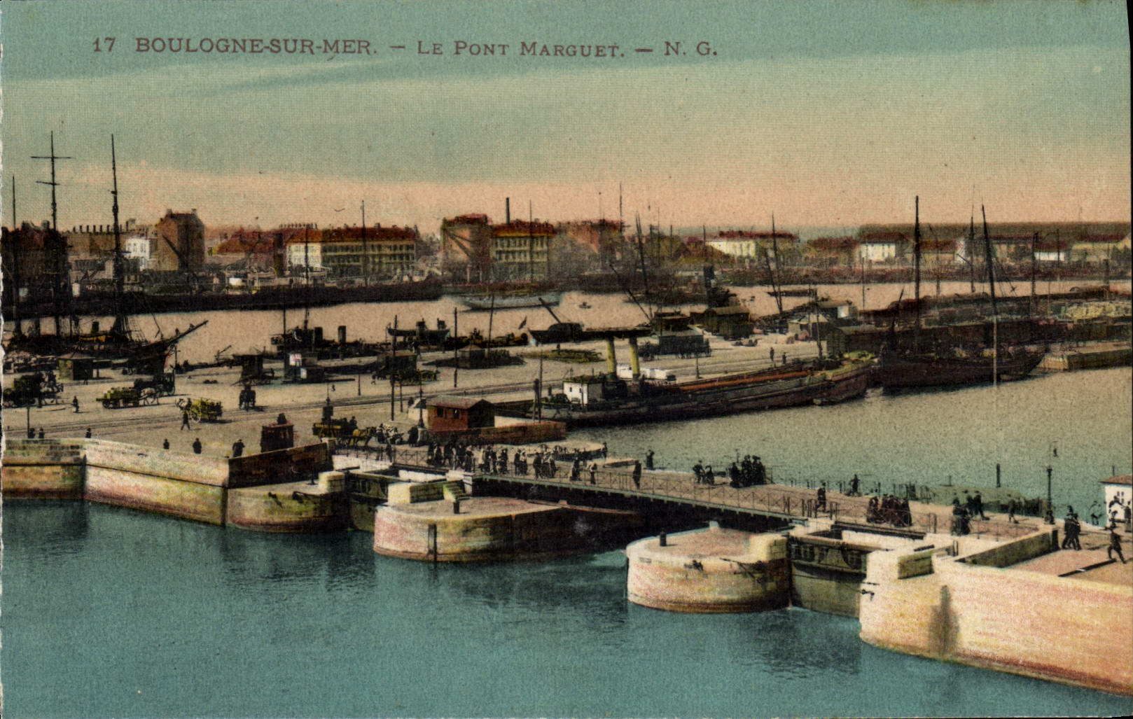 VINTAGE POSTCARD Boulogne On Sea the Bridge Marguet Boats