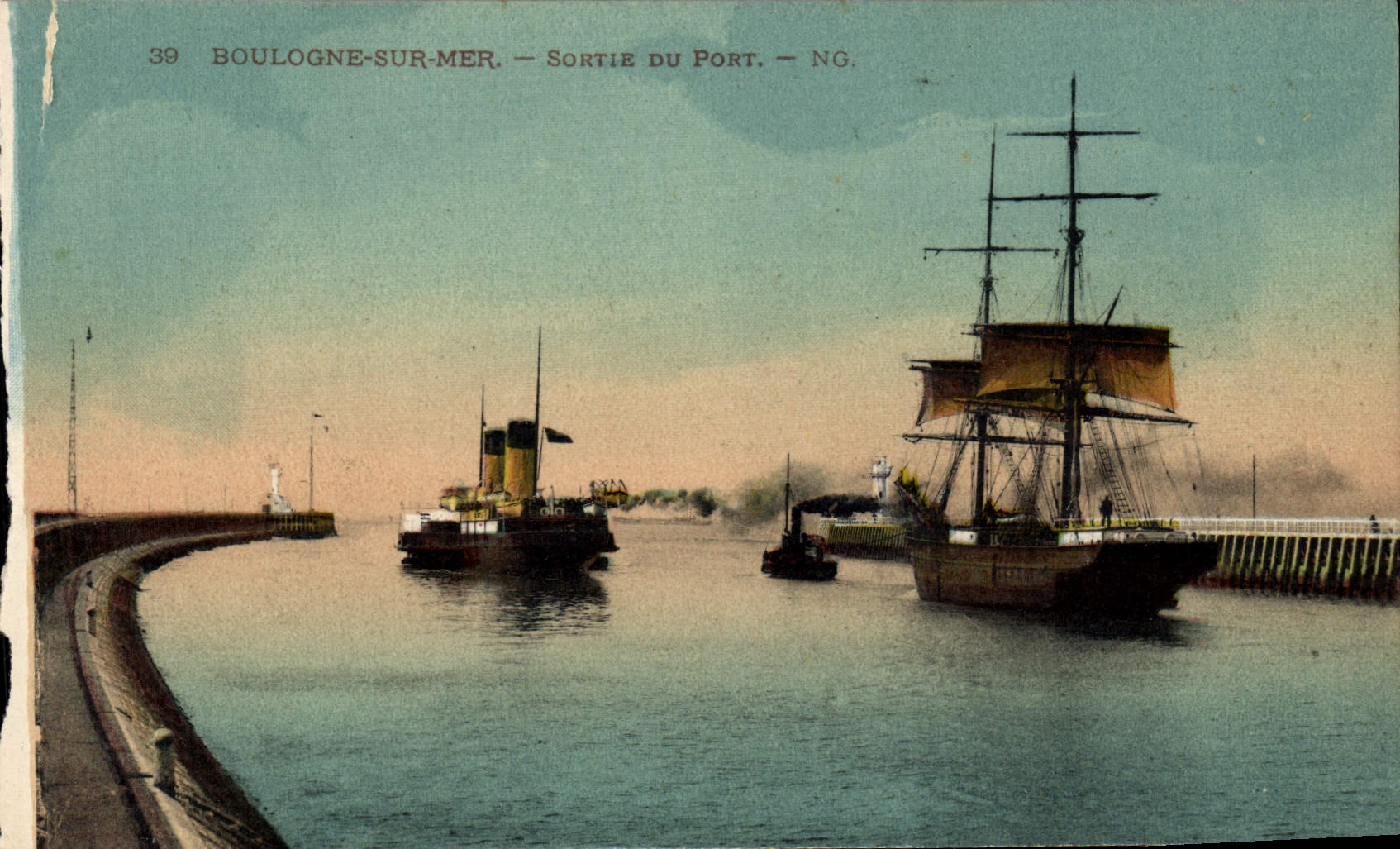 VINTAGE POSTCARD Boulogne On Sea Left the Port Sailing Boat