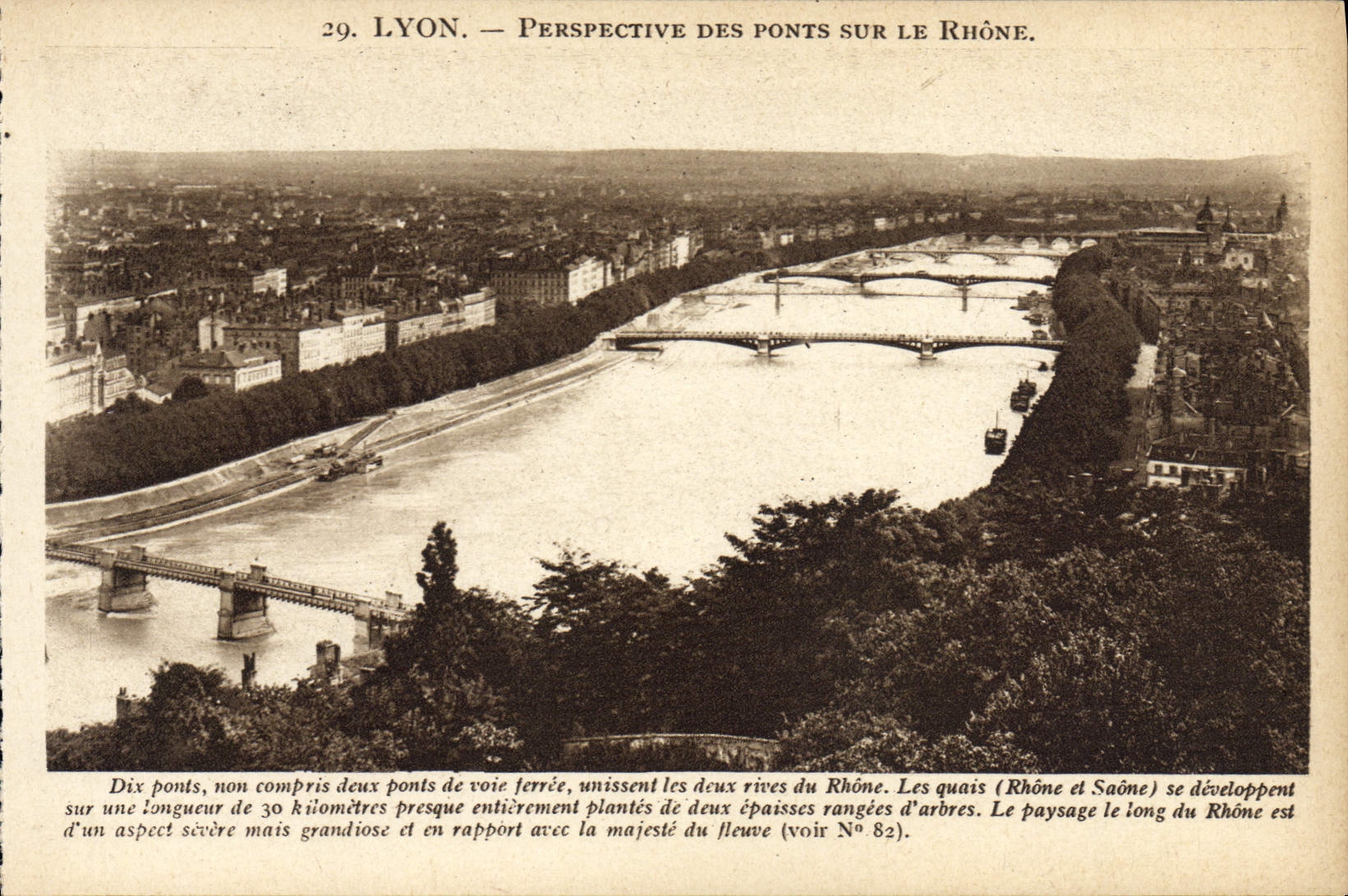 Opinión de Lyon de la POSTAL de la VENDIMIA de los puentes en el Rhone