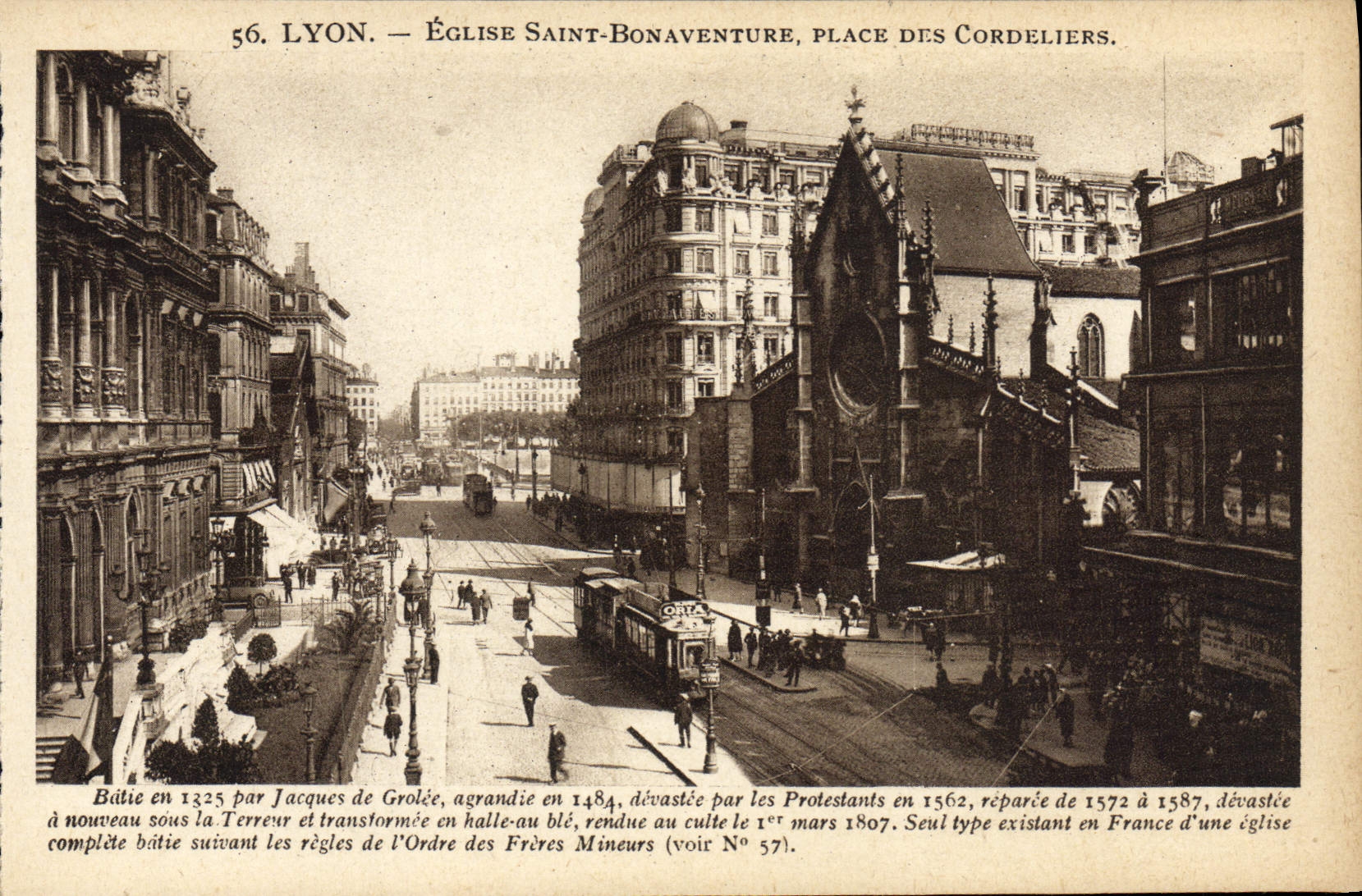 Lugares de Lyon Eglise Buenaventura de la POSTAL de la VENDIMIA Saint del tranvía de Cordeliers