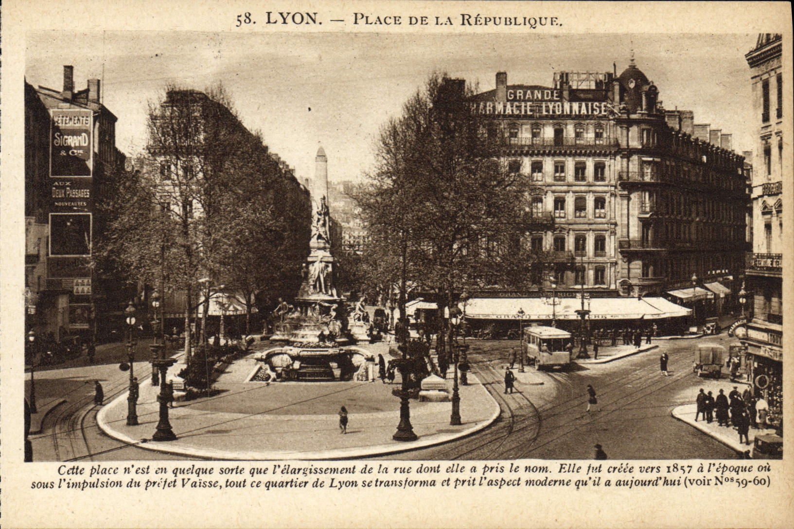 La POSTAL Lyon de la VENDIMIA coloca la gran farmacia Lyon de la república