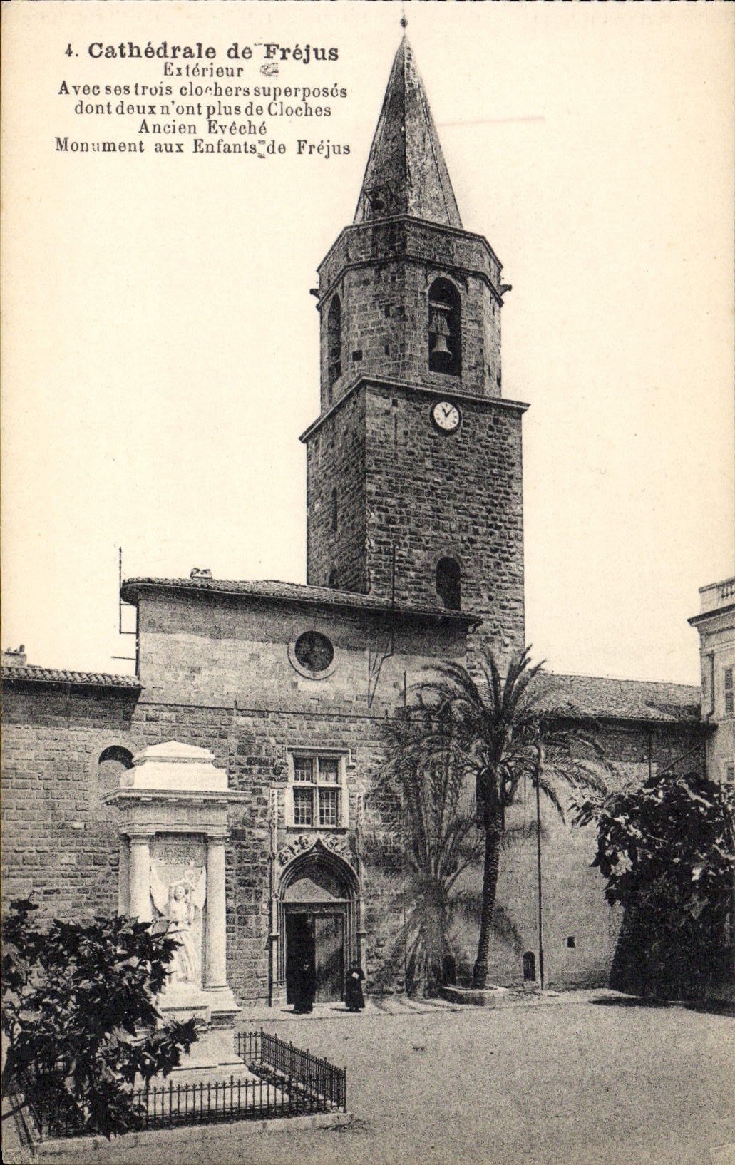 VINTAGE POSTCARD Cathedral Of Old Frejus External eveche Monument with the children of Frejus