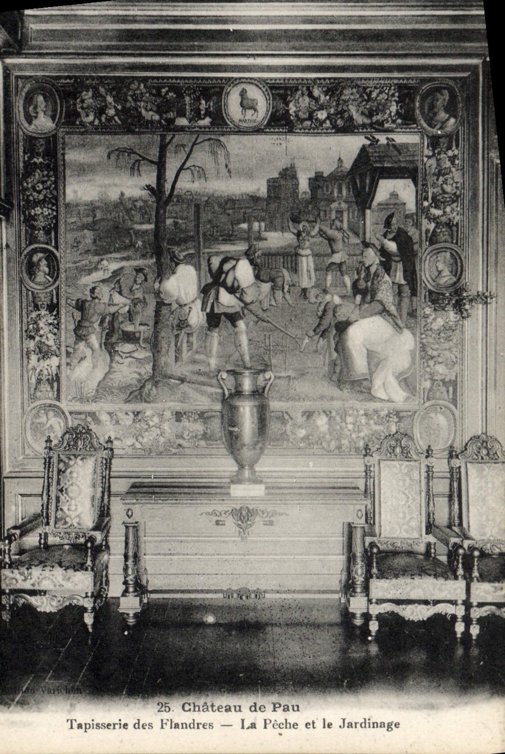 Tapicería del castillo de Pau de la POSTAL de la VENDIMIA de la pesca de Flandres y de cultivar un huerto