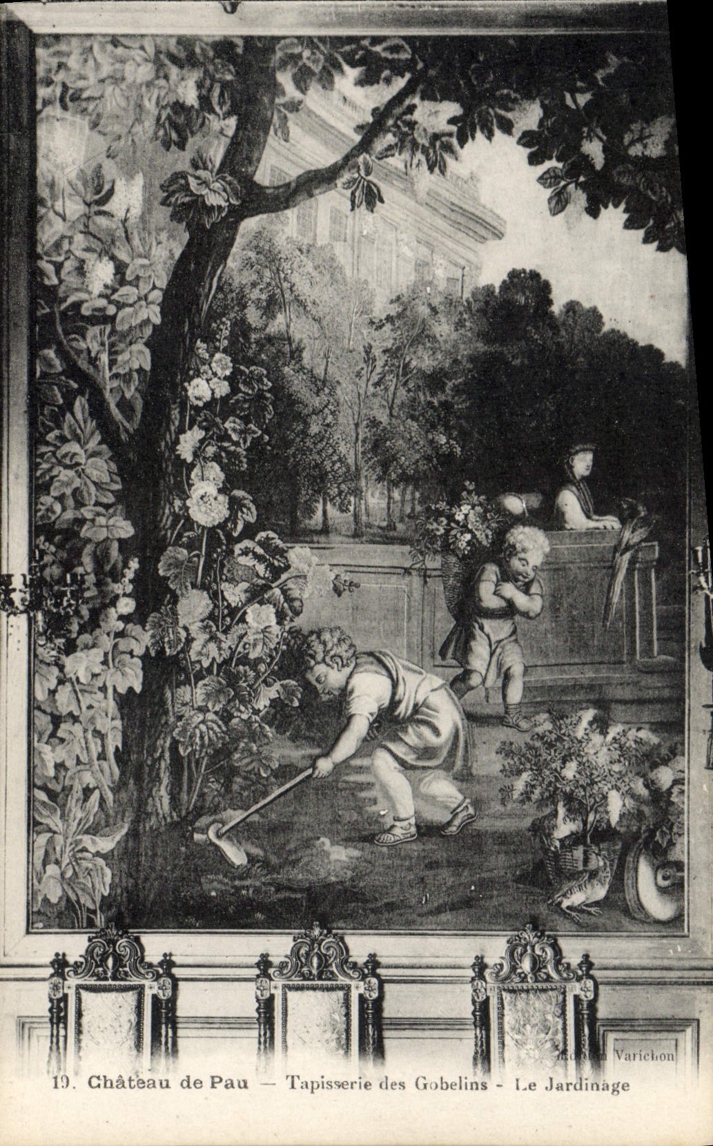 Tapicería del castillo de Pau de la POSTAL de la VENDIMIA de cultivar un huerto de los Goblins