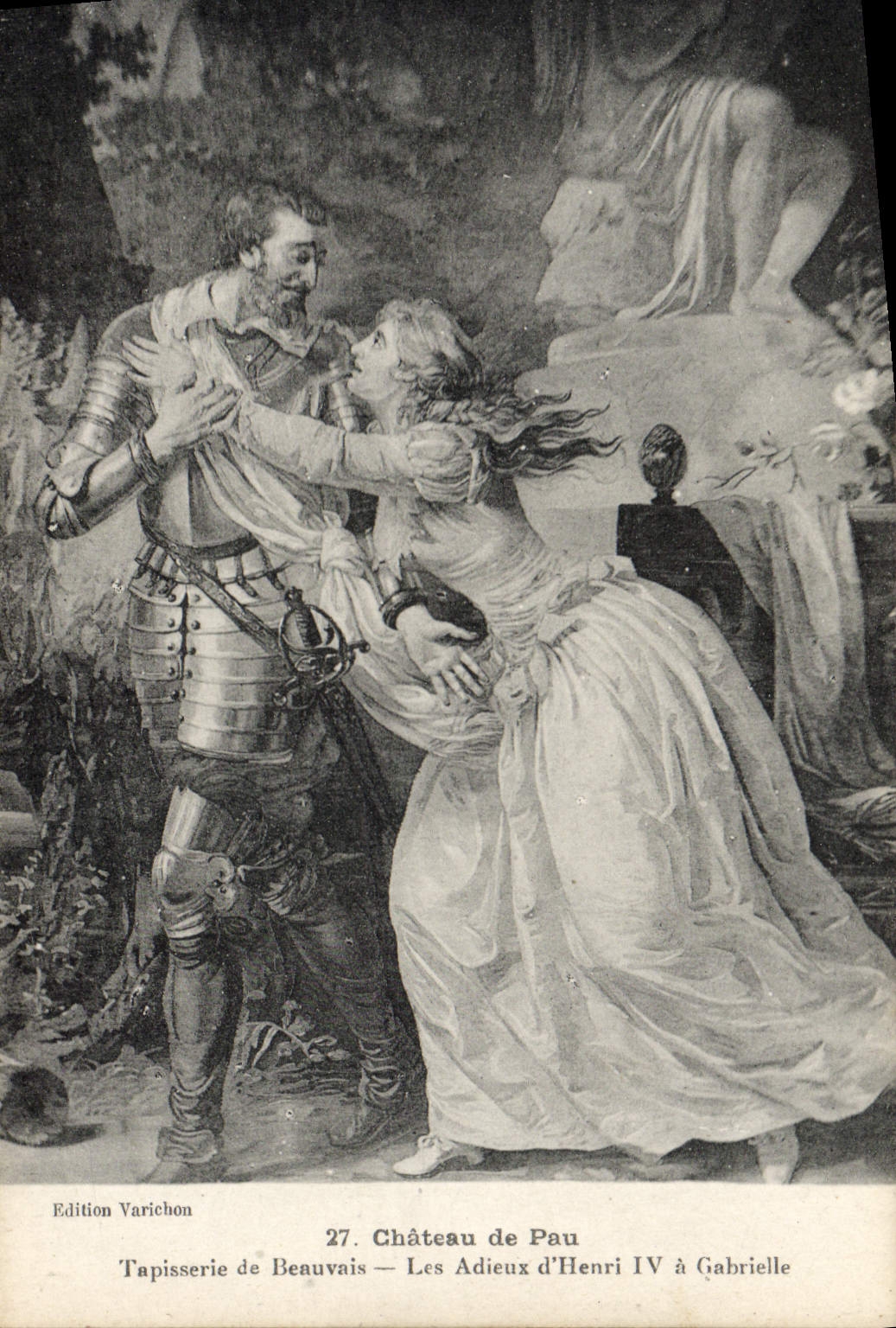 La tapicería del castillo de Pau de la POSTAL de la VENDIMIA de Beauvais el bueno-byes de Enrique IV tiene Gabrielle