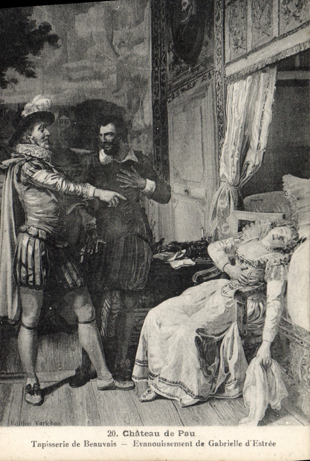 Tapicería del castillo de Pau de la POSTAL de la VENDIMIA del d Estree de Beauvais Envanouissement de Gabrielle