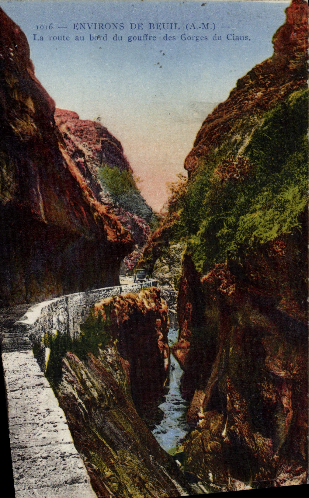 VINTAGE POSTCARD Surroundings De Beuil the Road At the edge of the Pit Of the Falls Of Cians