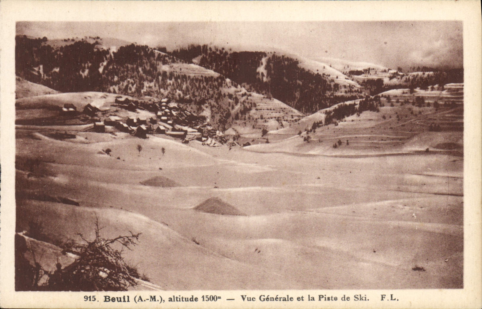 VINTAGE POSTCARD Beuil View And the Ski slope