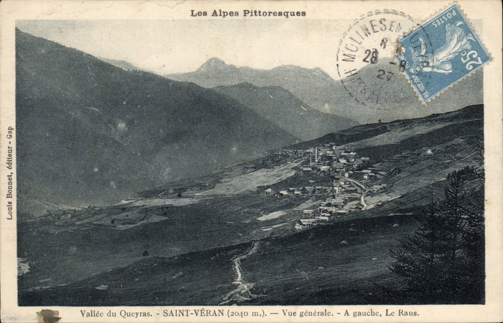 CPA Saint Veran Vallee Du Queyras Vue Generale A Gauche Le Raus