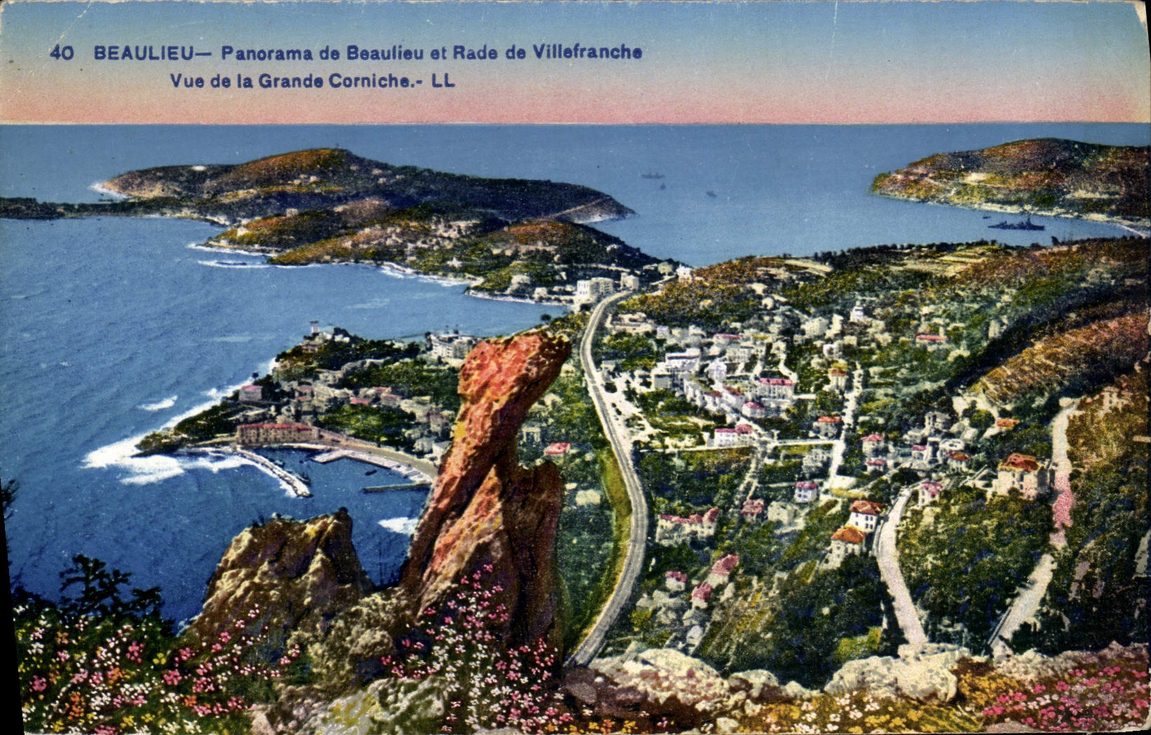 VINTAGE POSTCARD Beaulieu Panorama Of And Splits De Villefranche Vue of the large cornice