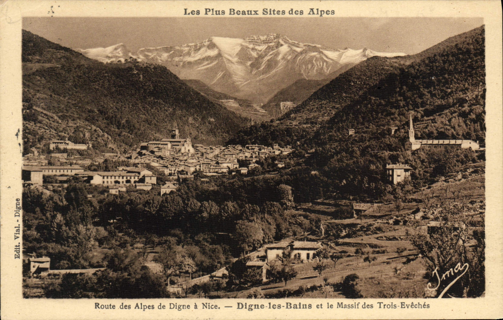 VINTAGE POSTCARD Worthy les Bains and solid mass of the Three Eveches