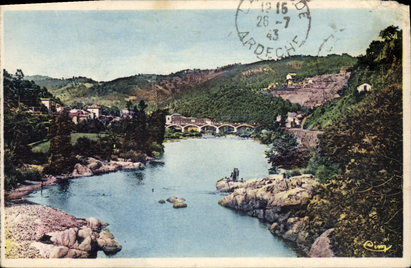 VINTAGE POSTCARD Valleys les Bains Seen of Ardeche