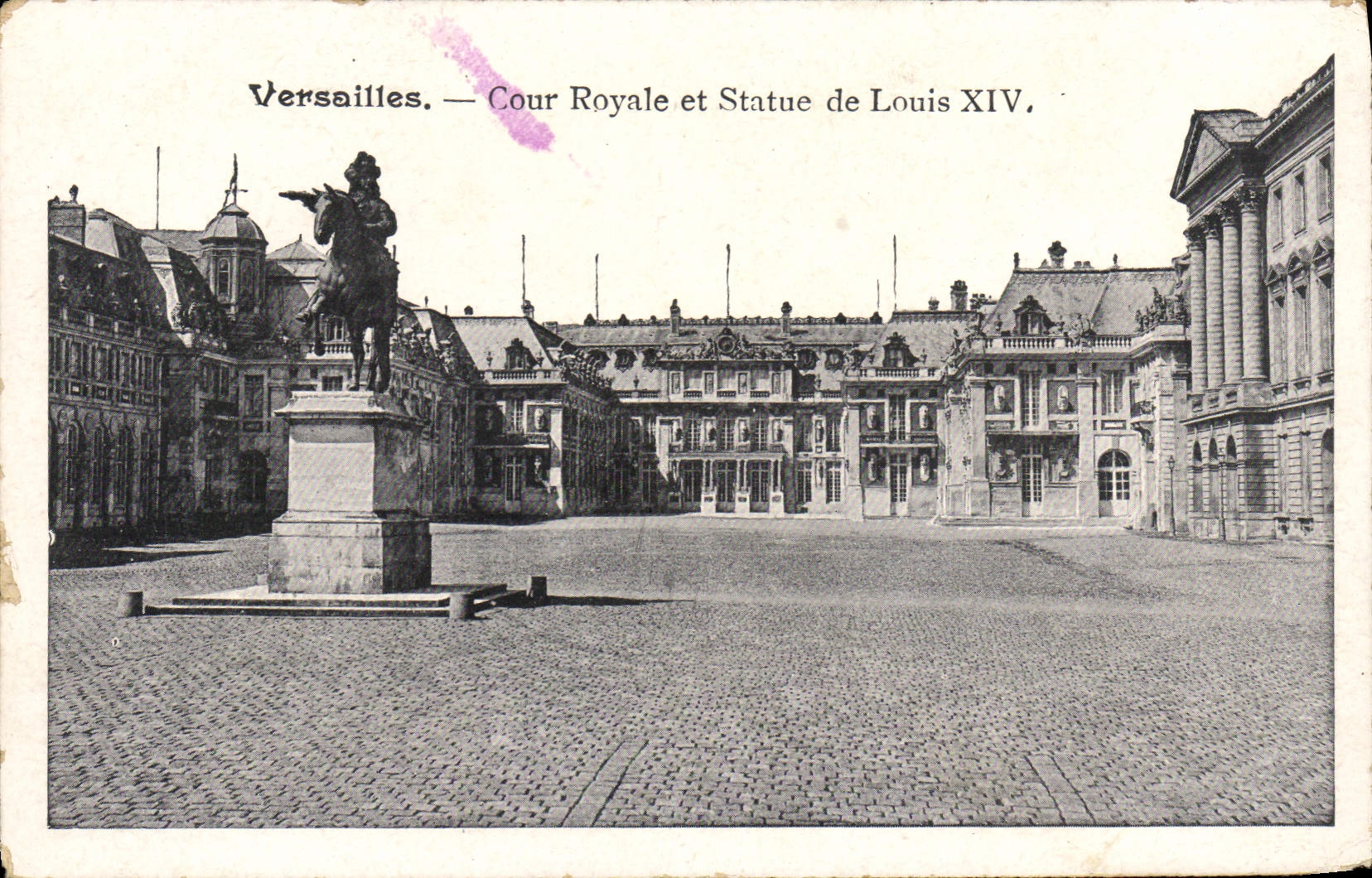 VINTAGE POSTCARD Gardens Of Versailles Royal Court and Statue of Louis XIV