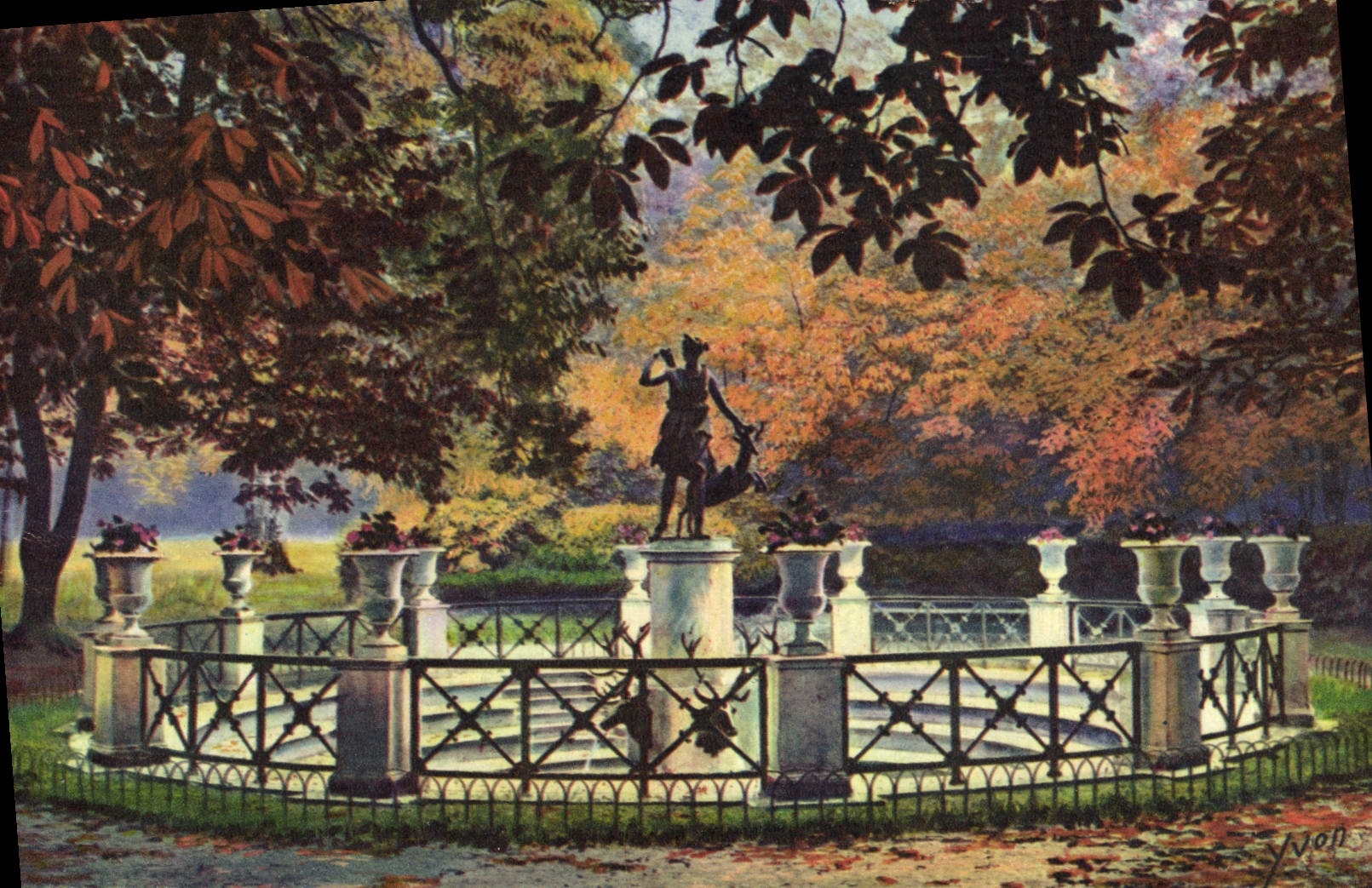 VINTAGE POSTCARD Palate of Fontainebleau Gardens of the Palate Fountain of Diane