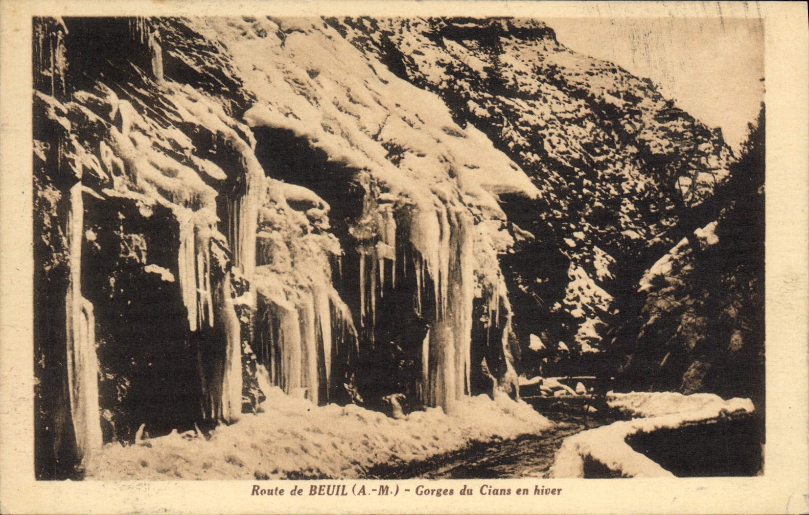VINTAGE POSTCARD Road De Beuil Falls Of Cians In Winter