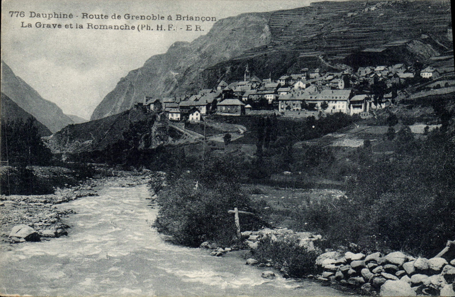 El camino de Dauphine de la POSTAL de la VENDIMIA de Grenoble tiene Briançon el registro y el Romanche bajos