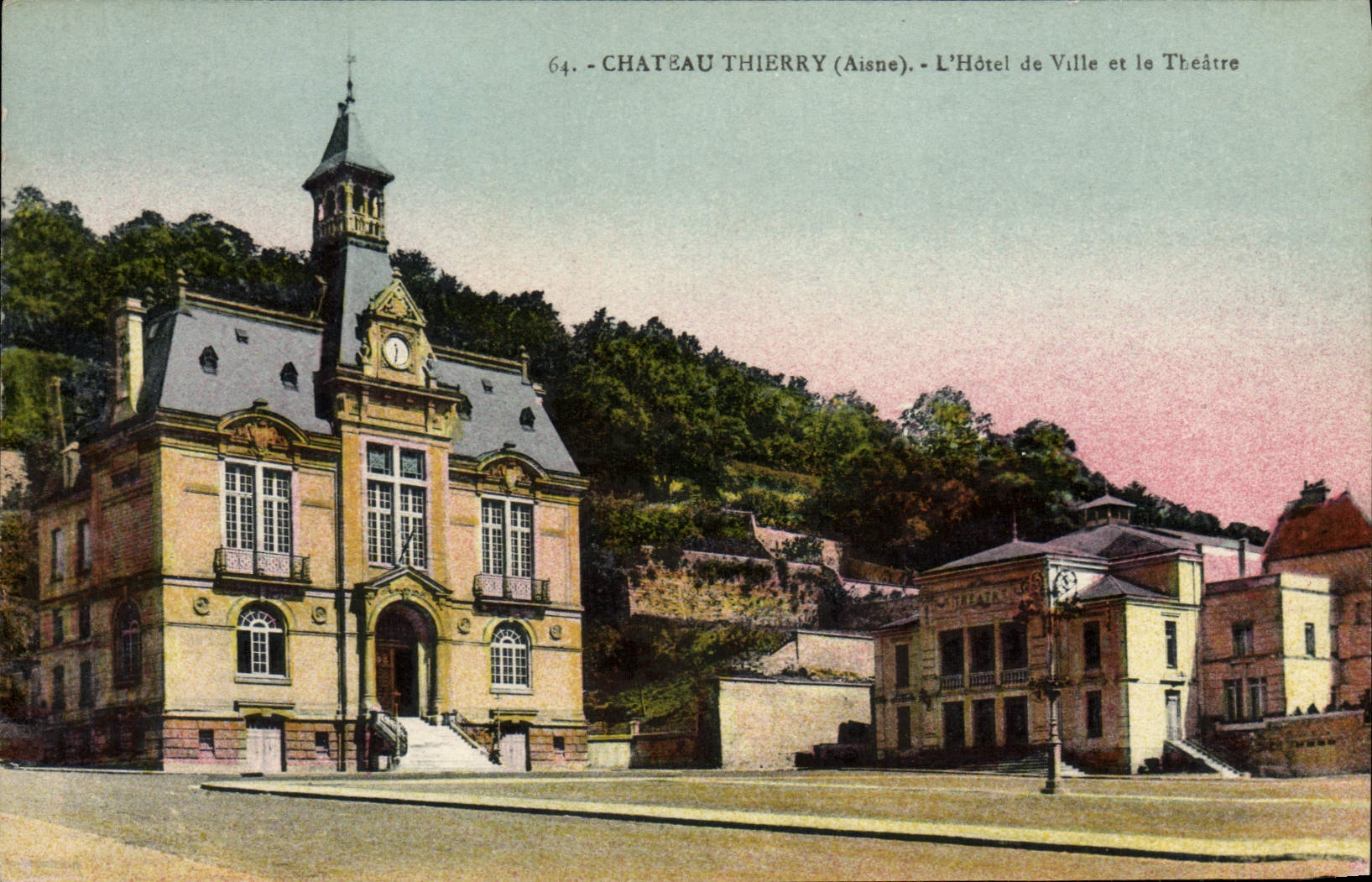 VINTAGE POSTCARD Thierry Castle the Town hall And the Theater