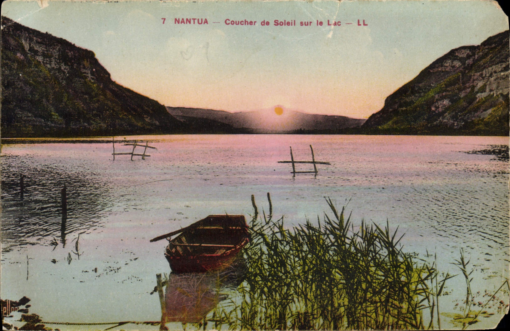 VINTAGE POSTCARD Nantua Sunset On the Lake
