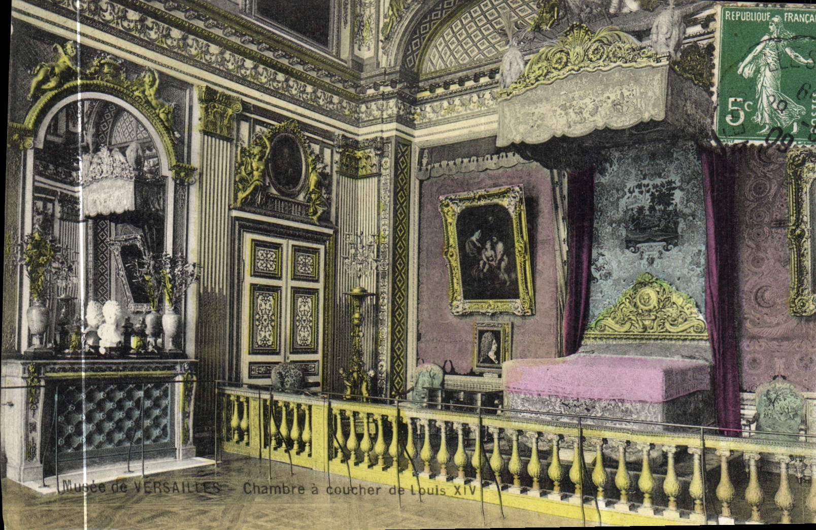 VINTAGE POSTCARD Versailles Room To be slept Of Louis XIV