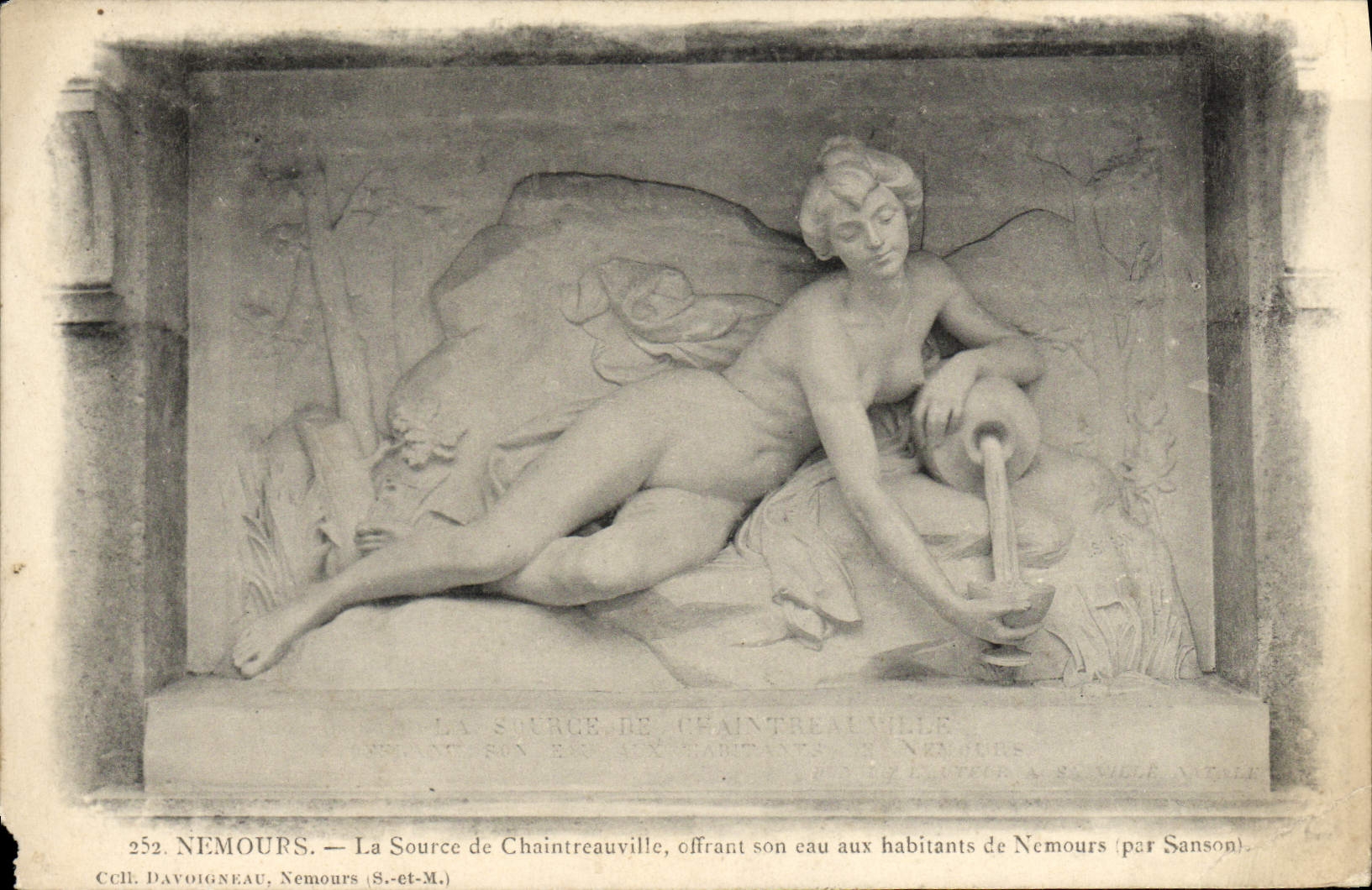 VINTAGE POSTCARD Nemours the Source De Chaintreauville Offering Its water to the inhabitants of Nemours by Sanson
