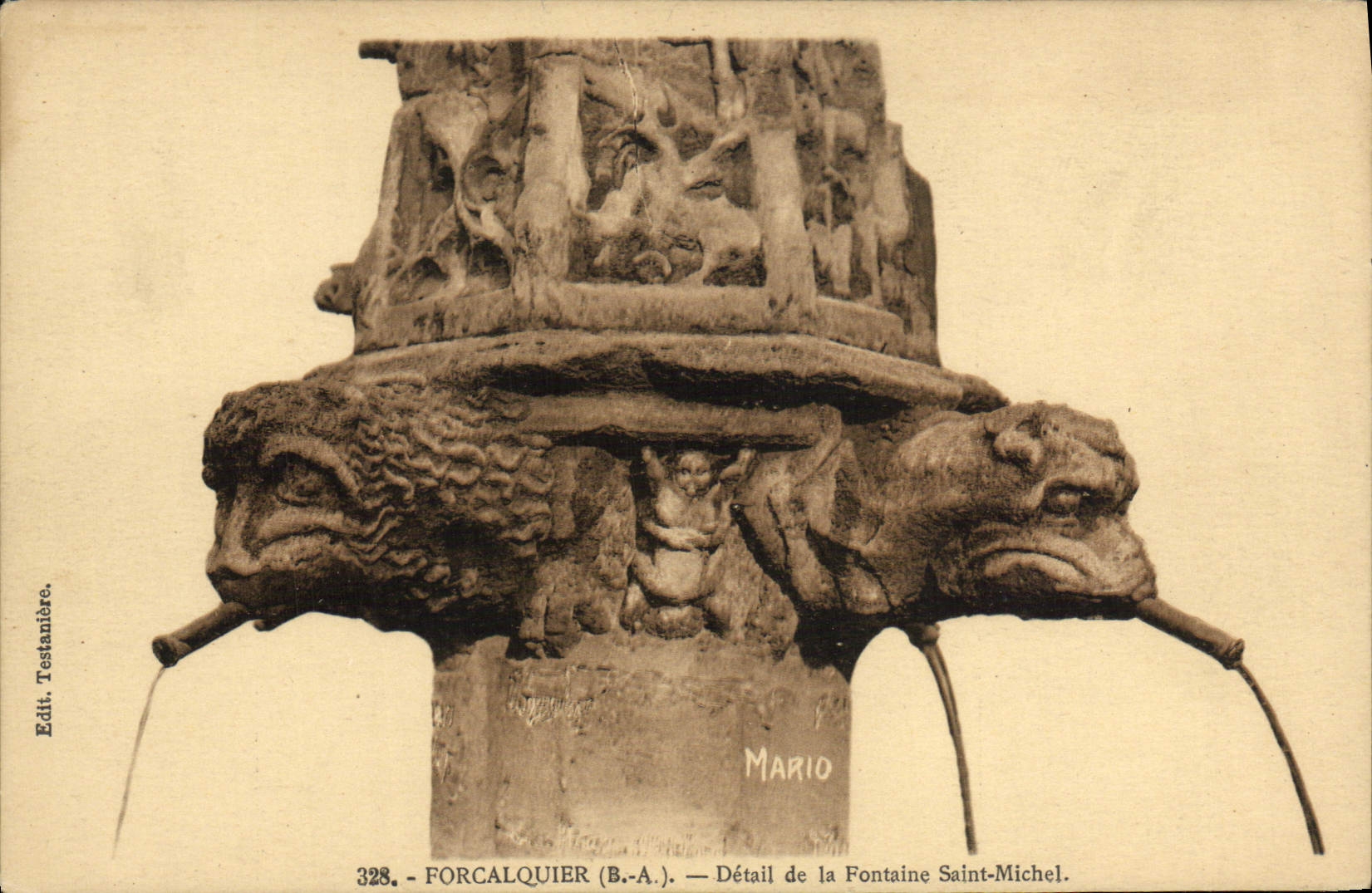 VINTAGE POSTCARD Forcalquier Detail Of the Fountain Saint Michel