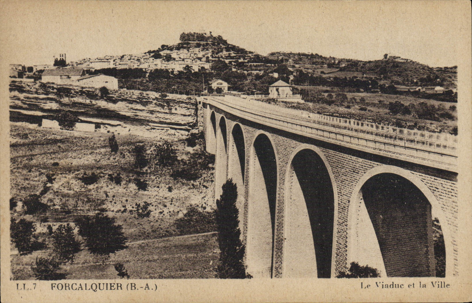 VINTAGE POSTCARD Forcalquier the Viaduct and the city
