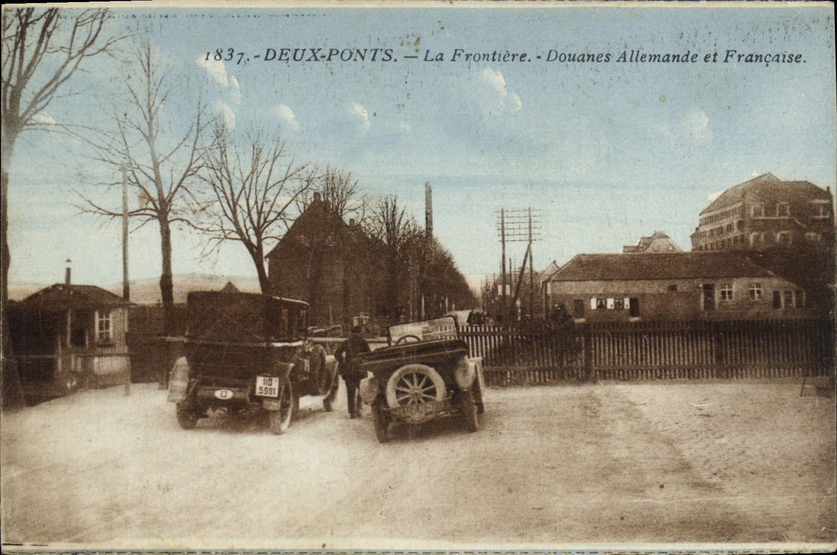 VINTAGE POSTCARD Customs Customs officers Two Bridges the border Customs German and French
