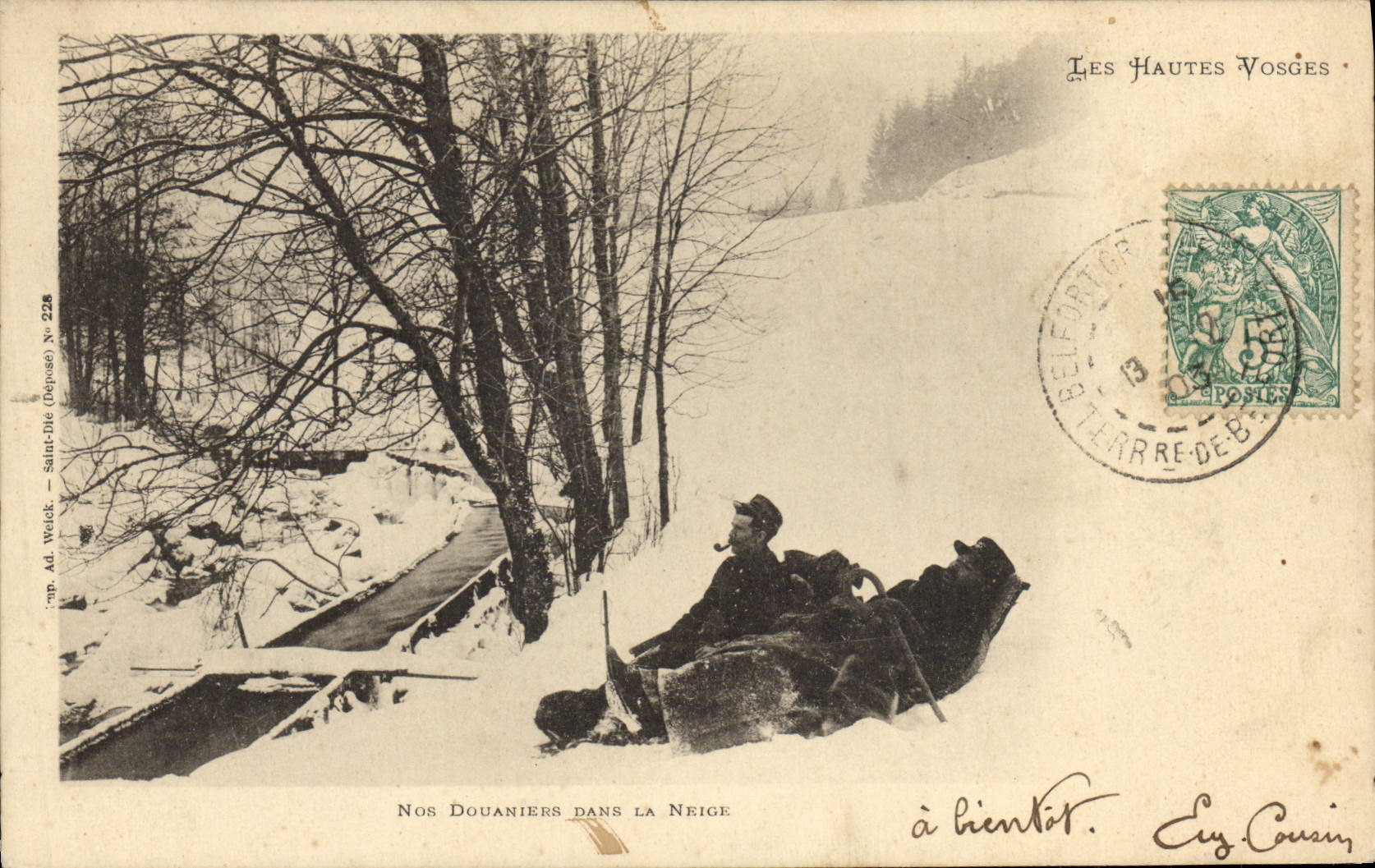 Las aduanas de las aduanas de la POSTAL de la VENDIMIA mandan los altos Vosges nuestros oficiales de aduanas en el naige