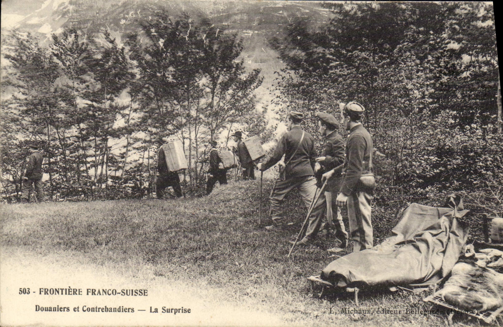 VINTAGE POSTCARD Customs Customs officers free Swiss Border Customs officers and smugglers the surprise