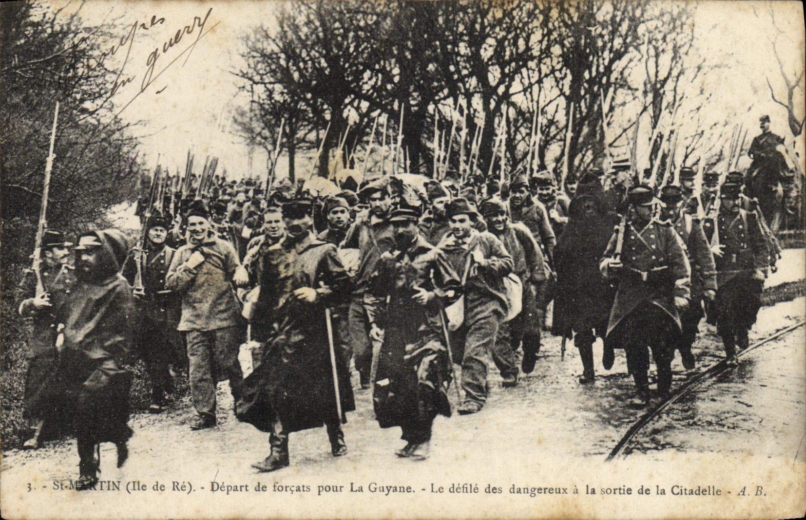 VINTAGE POSTCARD Bagne Holy Convict Ile de Ré Martin Departure of convicts for Guyana the procession of dangerous at the exit citadel