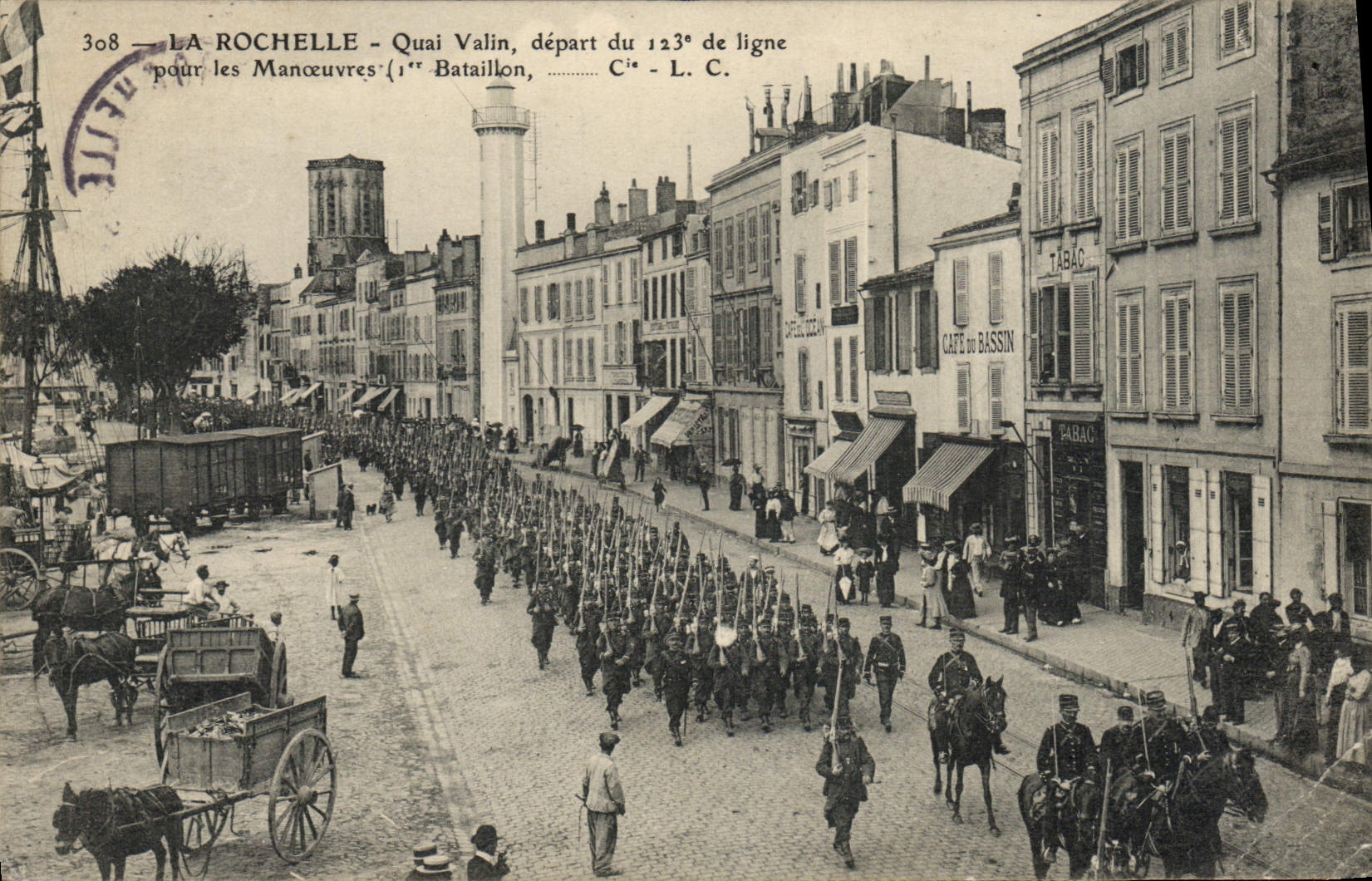 VINTAGE POSTCARD Bagne Convict La Rochelle Quay Valin Departure of the 123eme of line for the operations