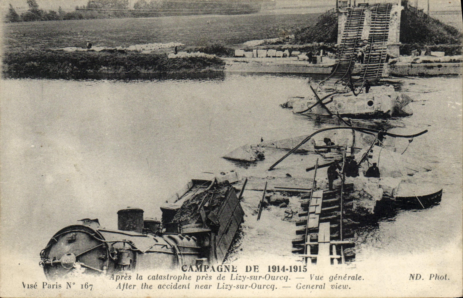 VINTAGE POSTCARD Train After the catastrophe close to Lizy on Ourcq View