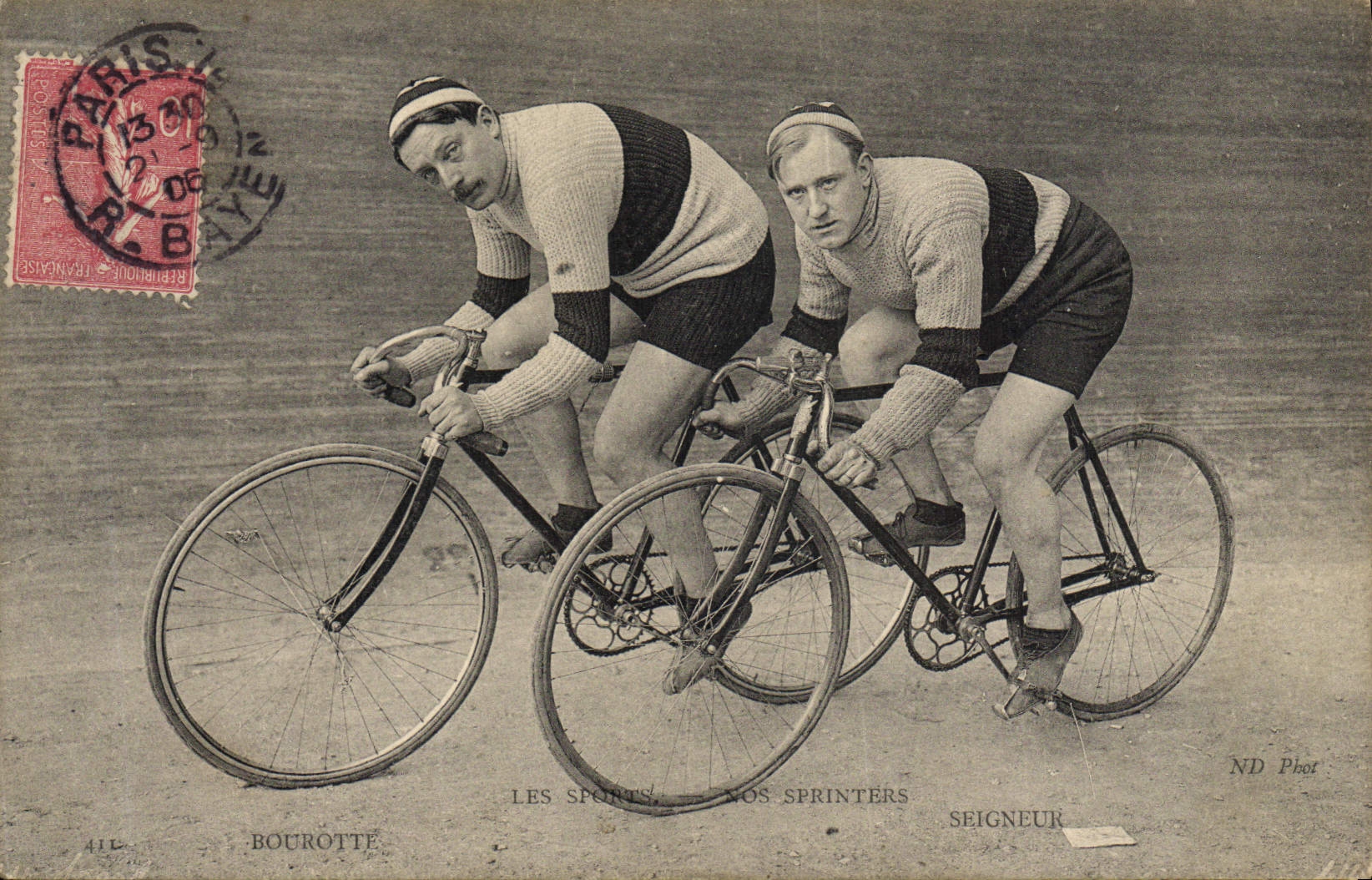 VINTAGE POSTCARD Velo Cycles Cycling Sprinters Bourotte Seigneur