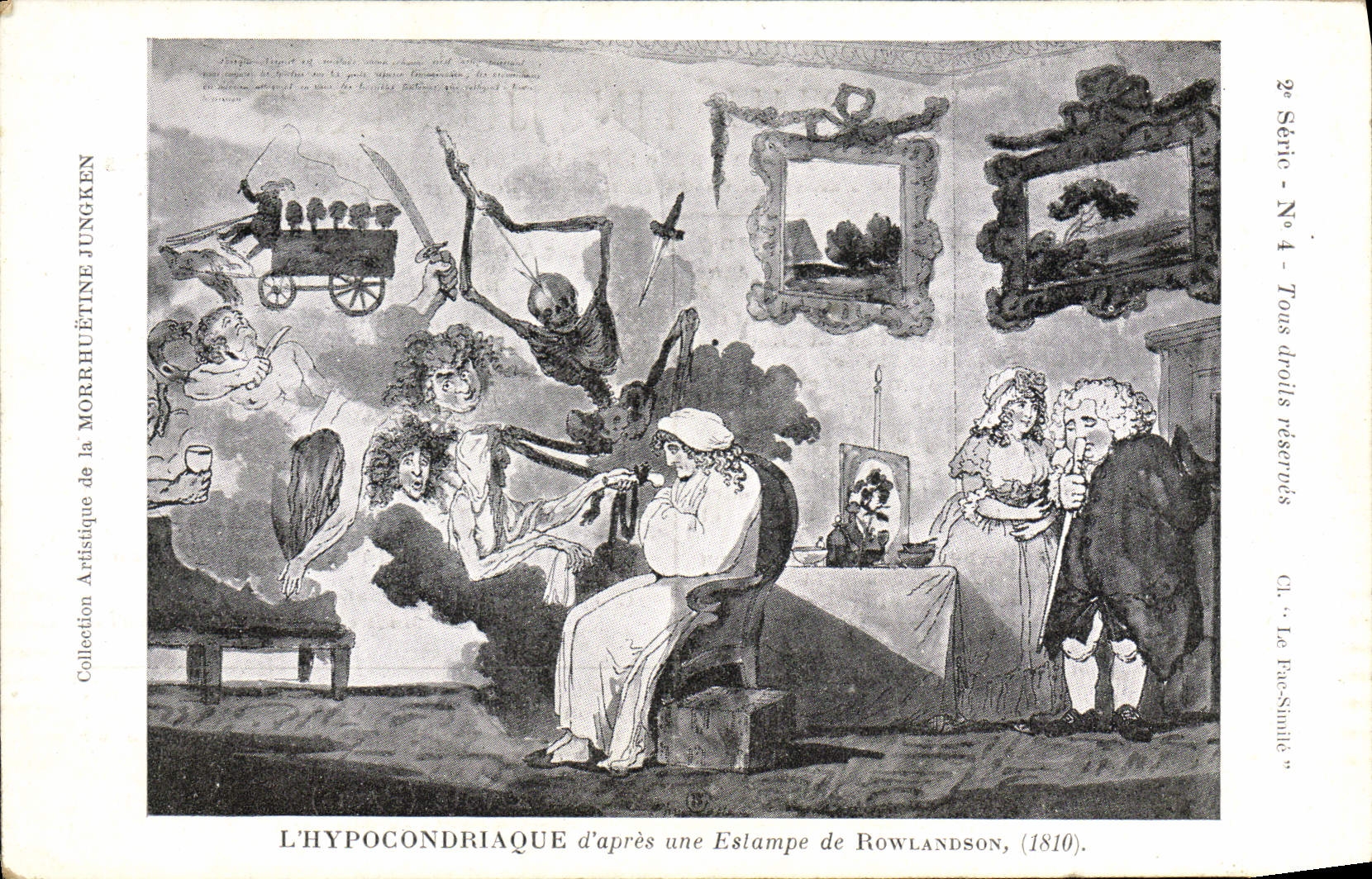 Estampillas hipocondriacas de Sante de la POSTAL de la VENDIMIA del doctor Mort Skeleton de Rowlandson