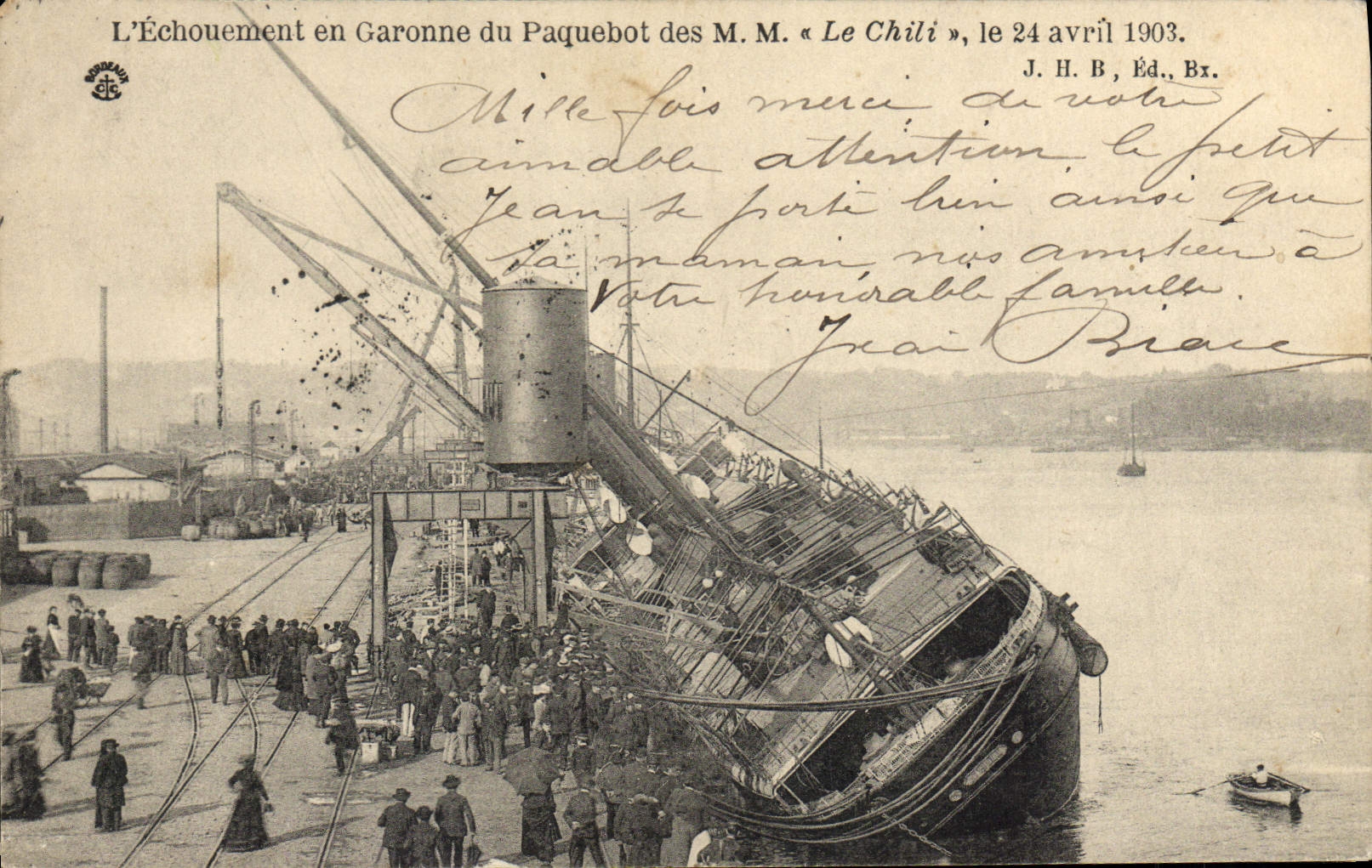 VINTAGE POSTCARD Bordeaux Boat failure in the Garonne of the steamer of the MM Chile