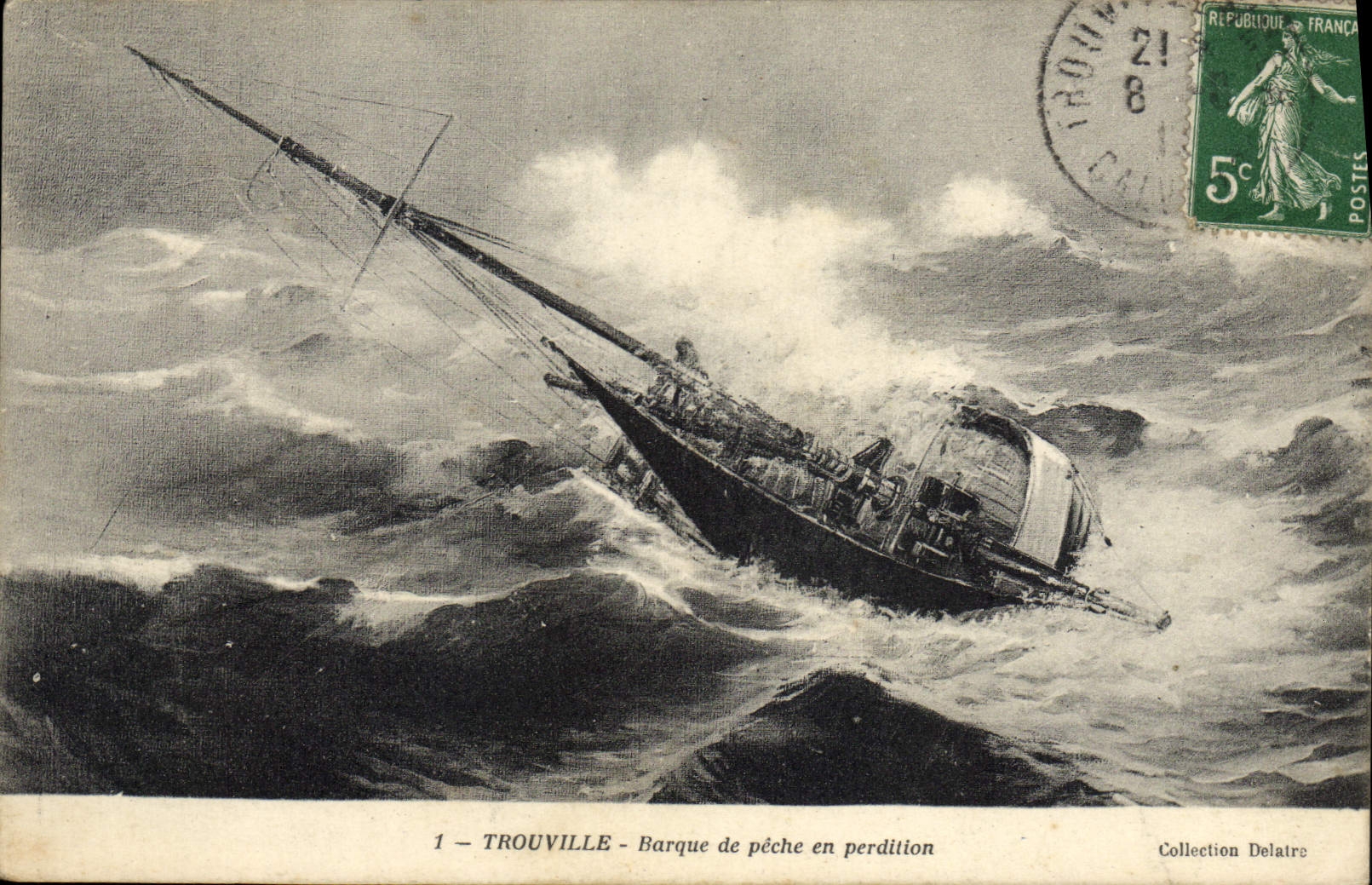 CPA Bateau Trouville Barque de peche en perdition