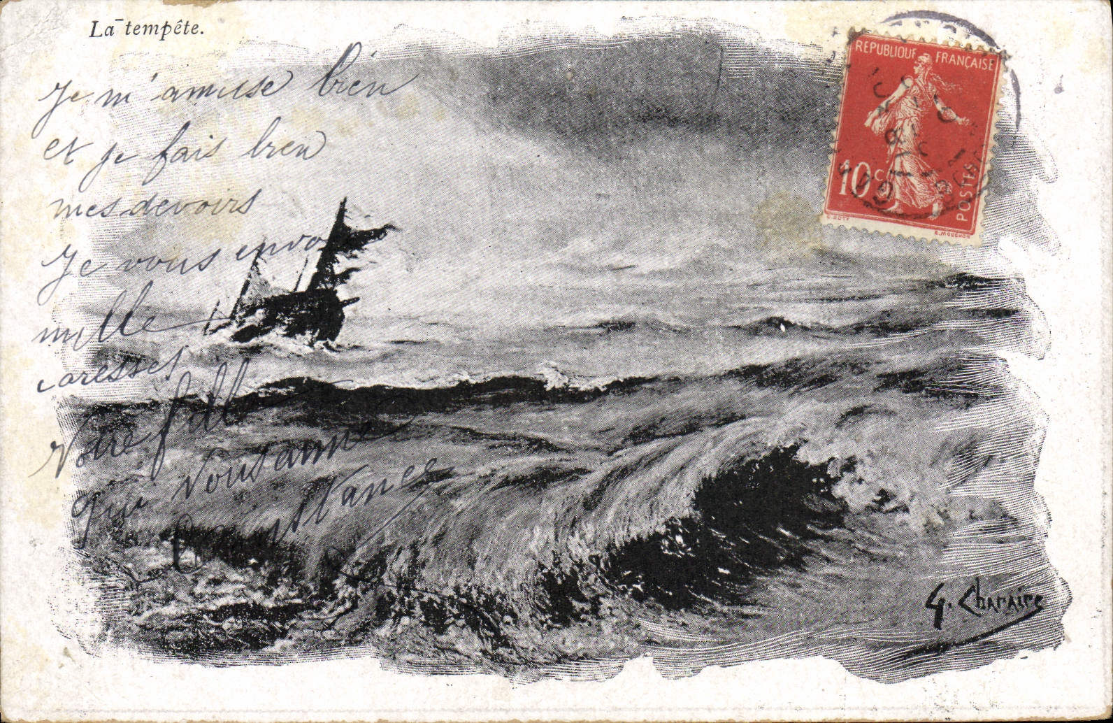CPA Bateau la tempete