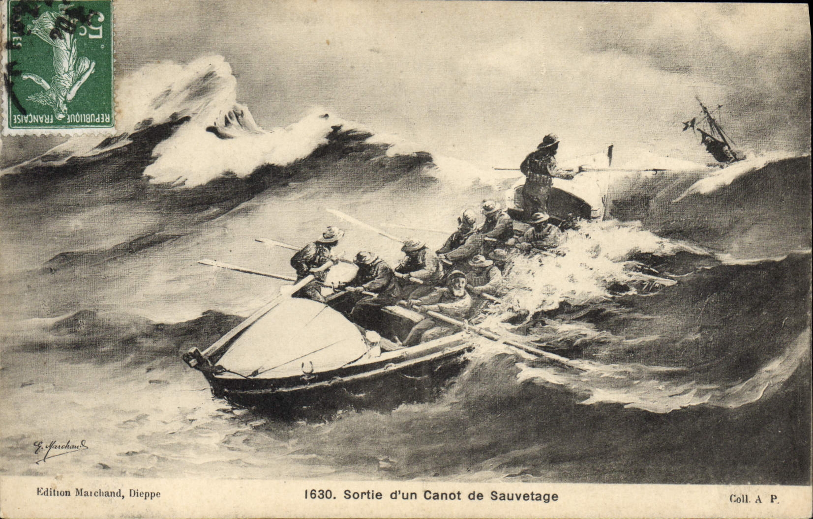 VINTAGE POSTCARD Boat Left a lifeboat