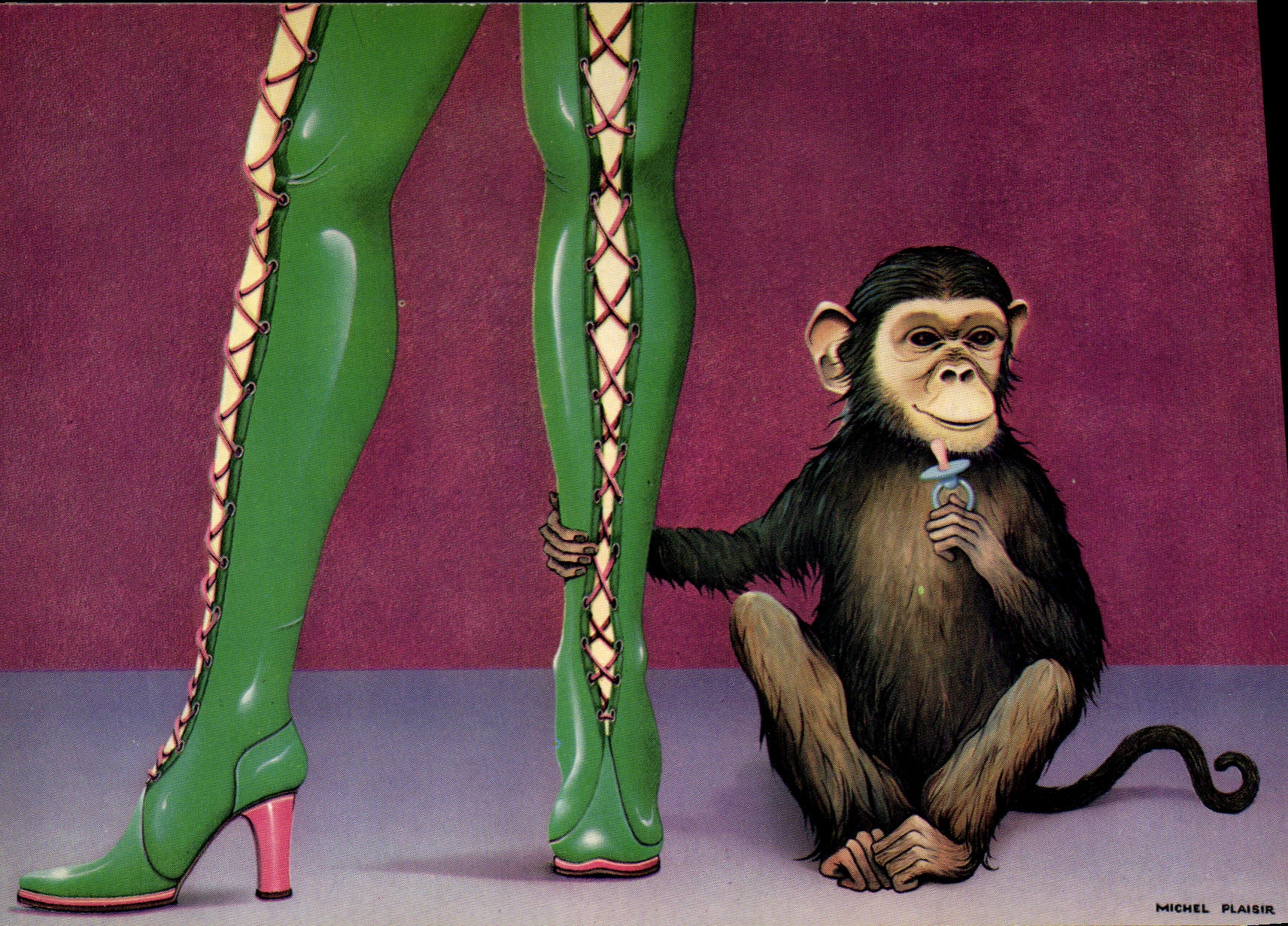 CPM Nu erotique Illustrateur King Kong II Michel Plaisir Singe Chimpanzee