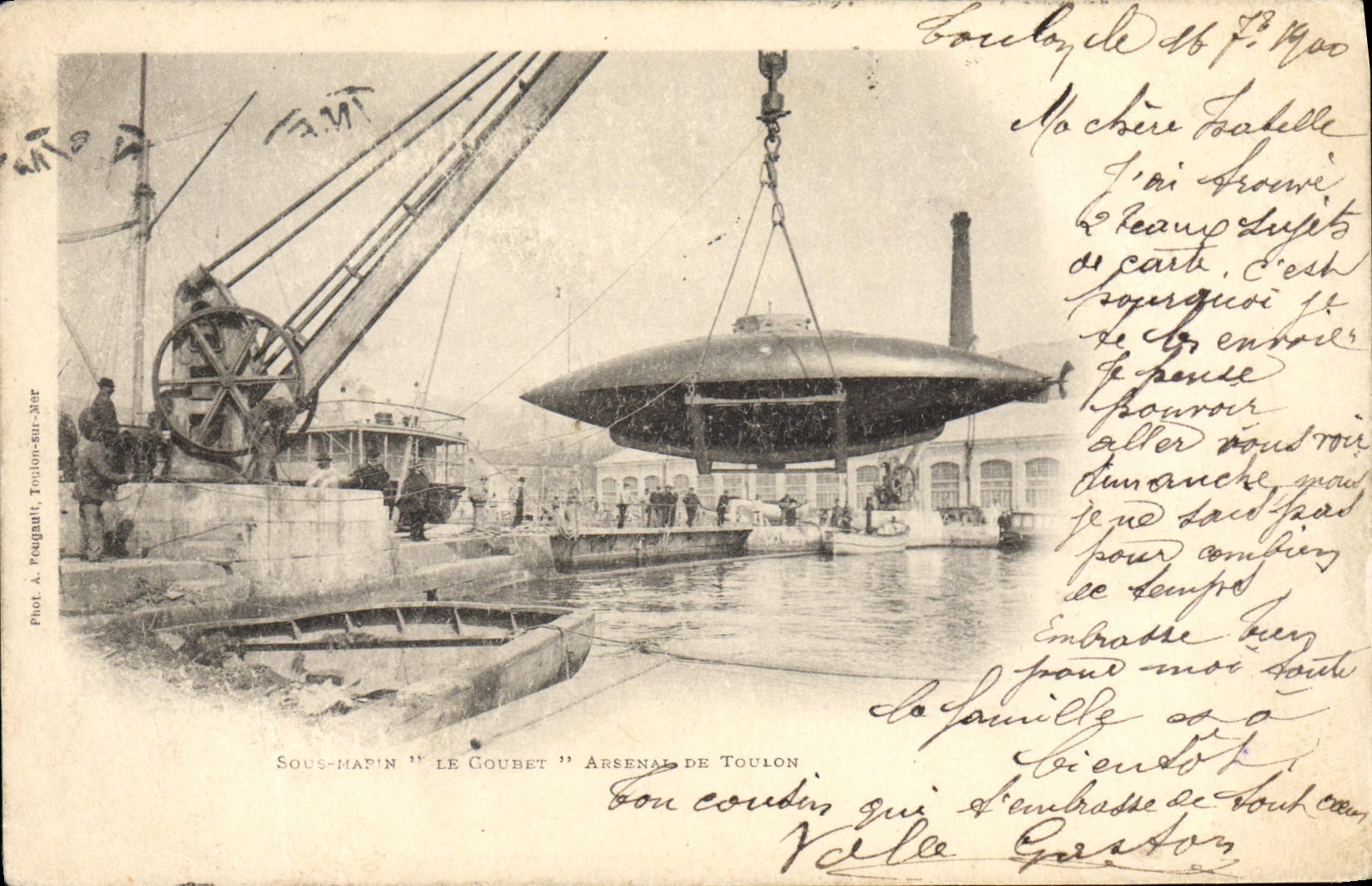 VINTAGE POSTCARD Boat Submarine Goubet Arsenal of Toulon